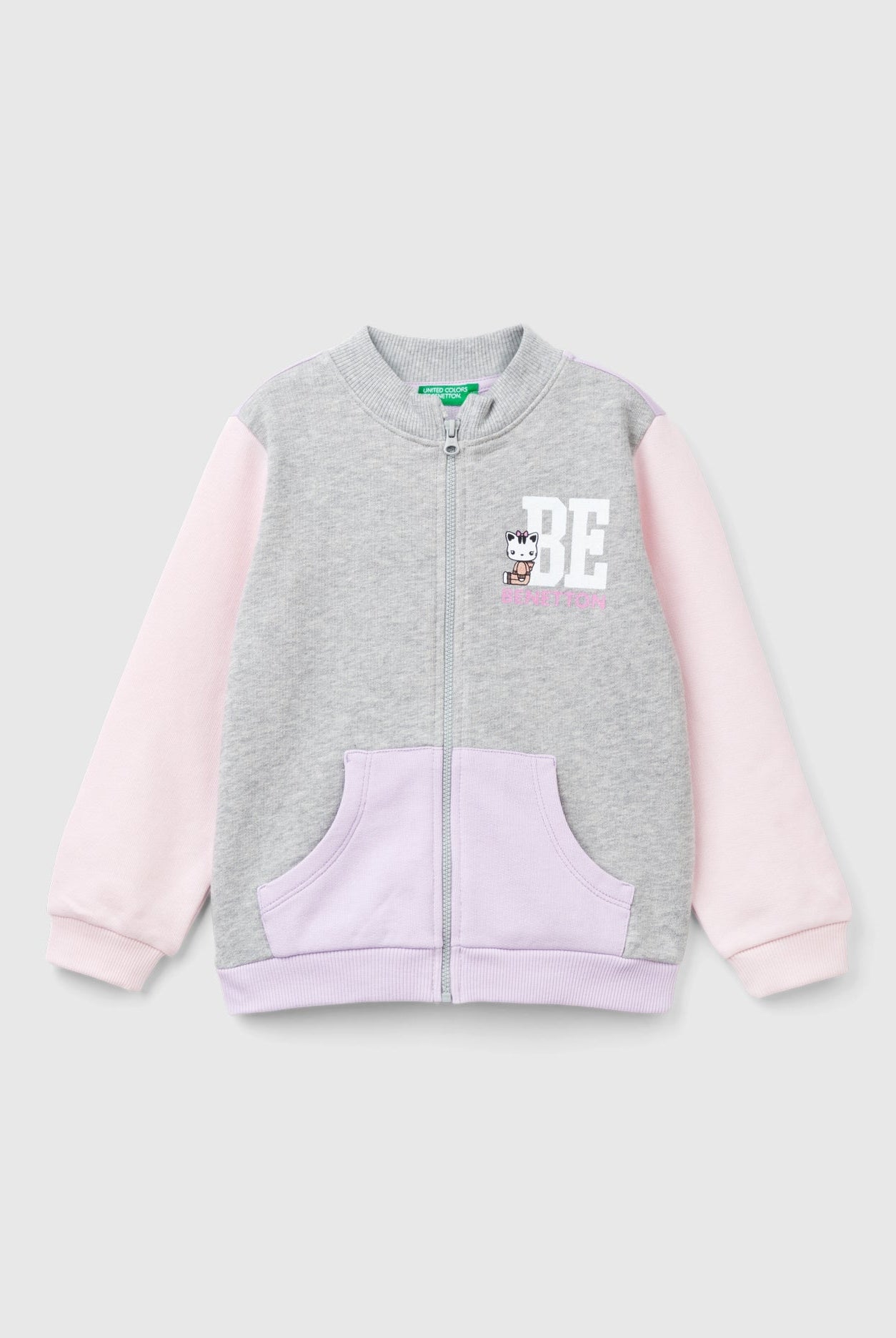 يونايتد كولورز اوف بينيتون سويت شيرت بناتي بأكمام طويلة بسحاب وشعار على الصدر