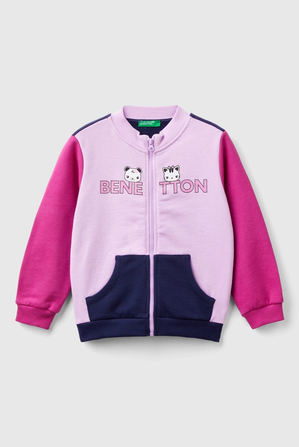 يونايتد كولورز اوف بينيتون سويت شيرت بناتي بأكمام طويلة بسحاب وشعار على الصدر