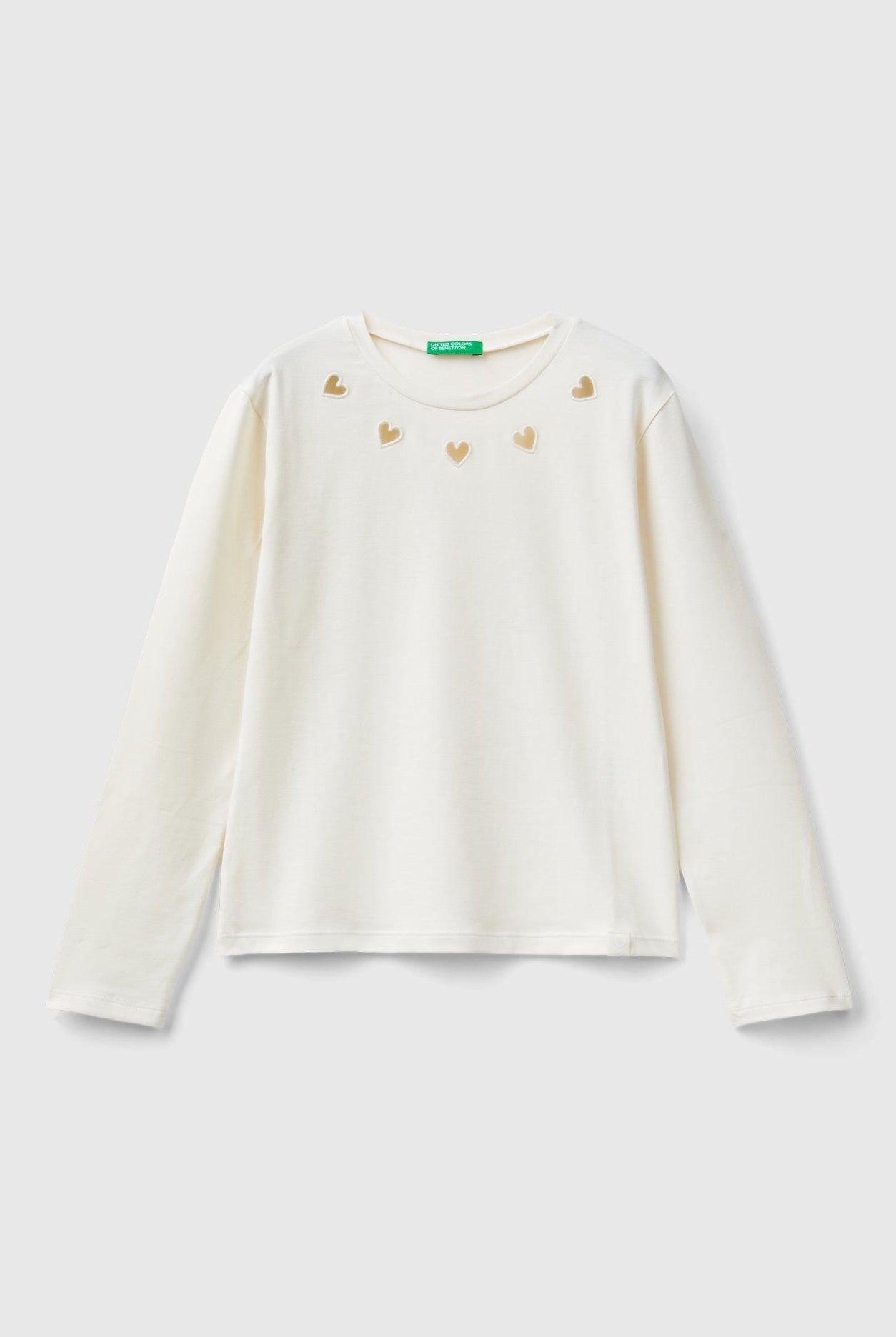 يونايتد كولورز اوف بينيتون تي شيرت بناتي بأكمام طويلة من قطن عضوي نقي بياقة دائرية ورسمه على الصدر