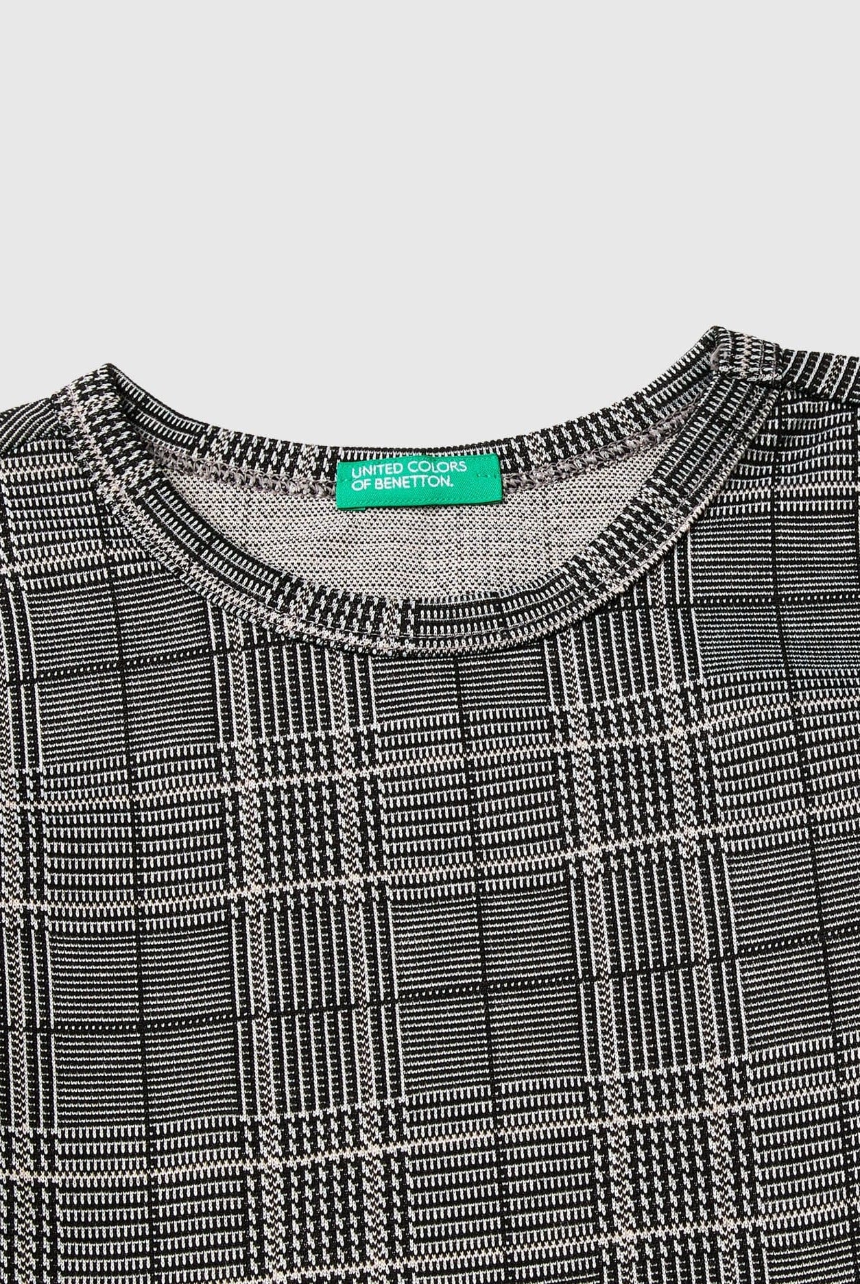 يونايتد كولورز اوف بينيتون فستان بناتي فيسكوز بياقة دائرية وأكمام طويلة منقوش