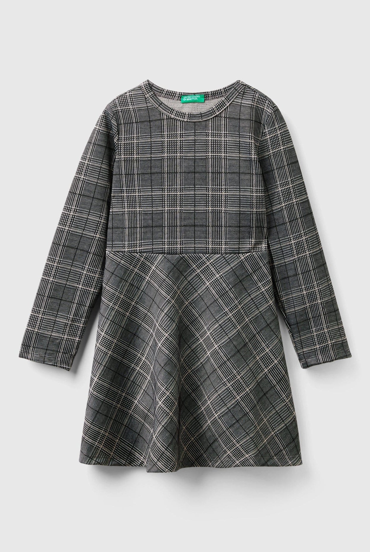 يونايتد كولورز اوف بينيتون فستان بناتي فيسكوز بياقة دائرية وأكمام طويلة منقوش