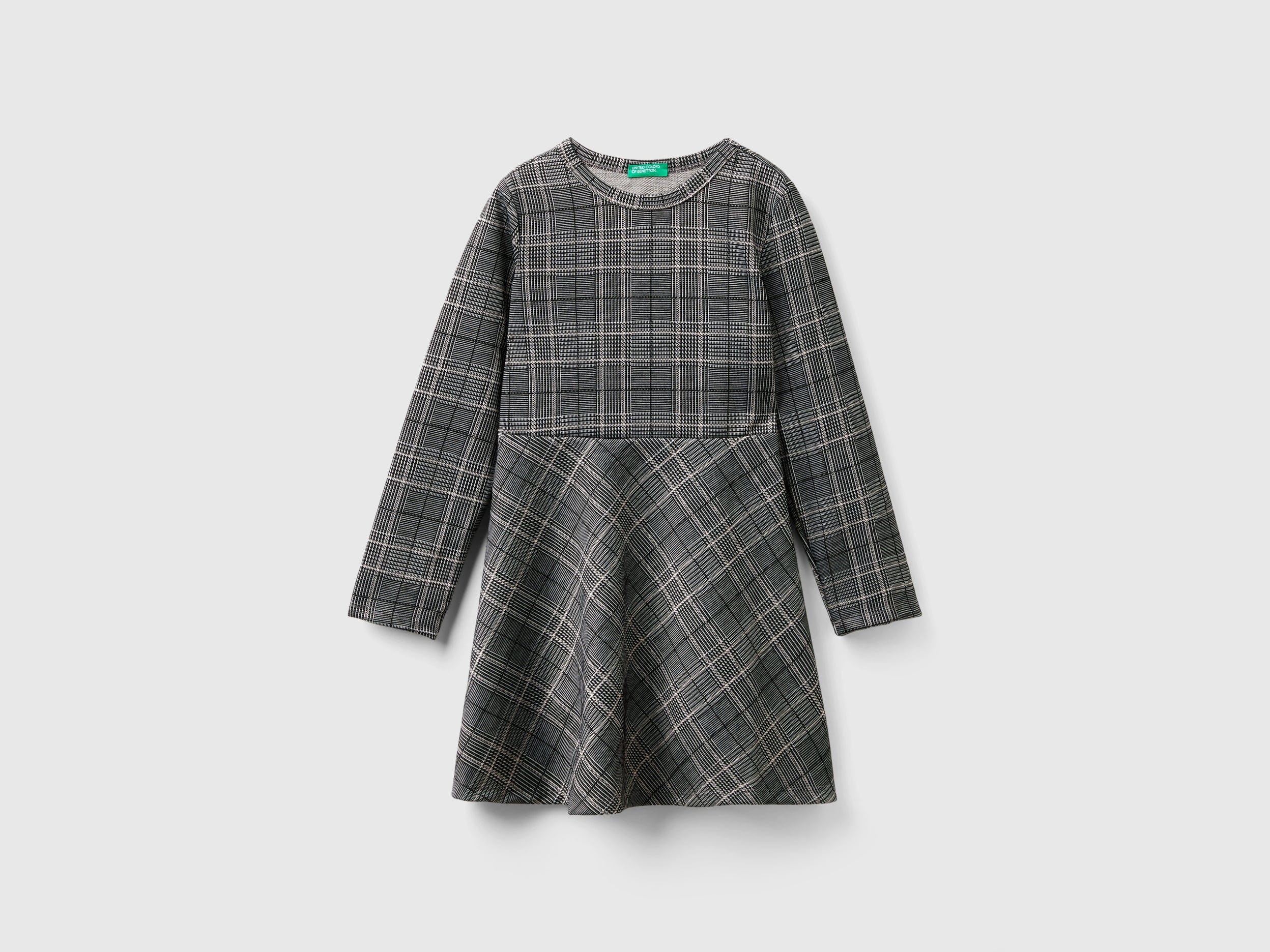 يونايتد كولورز اوف بينيتون فستان بناتي فيسكوز بياقة دائرية وأكمام طويلة منقوش