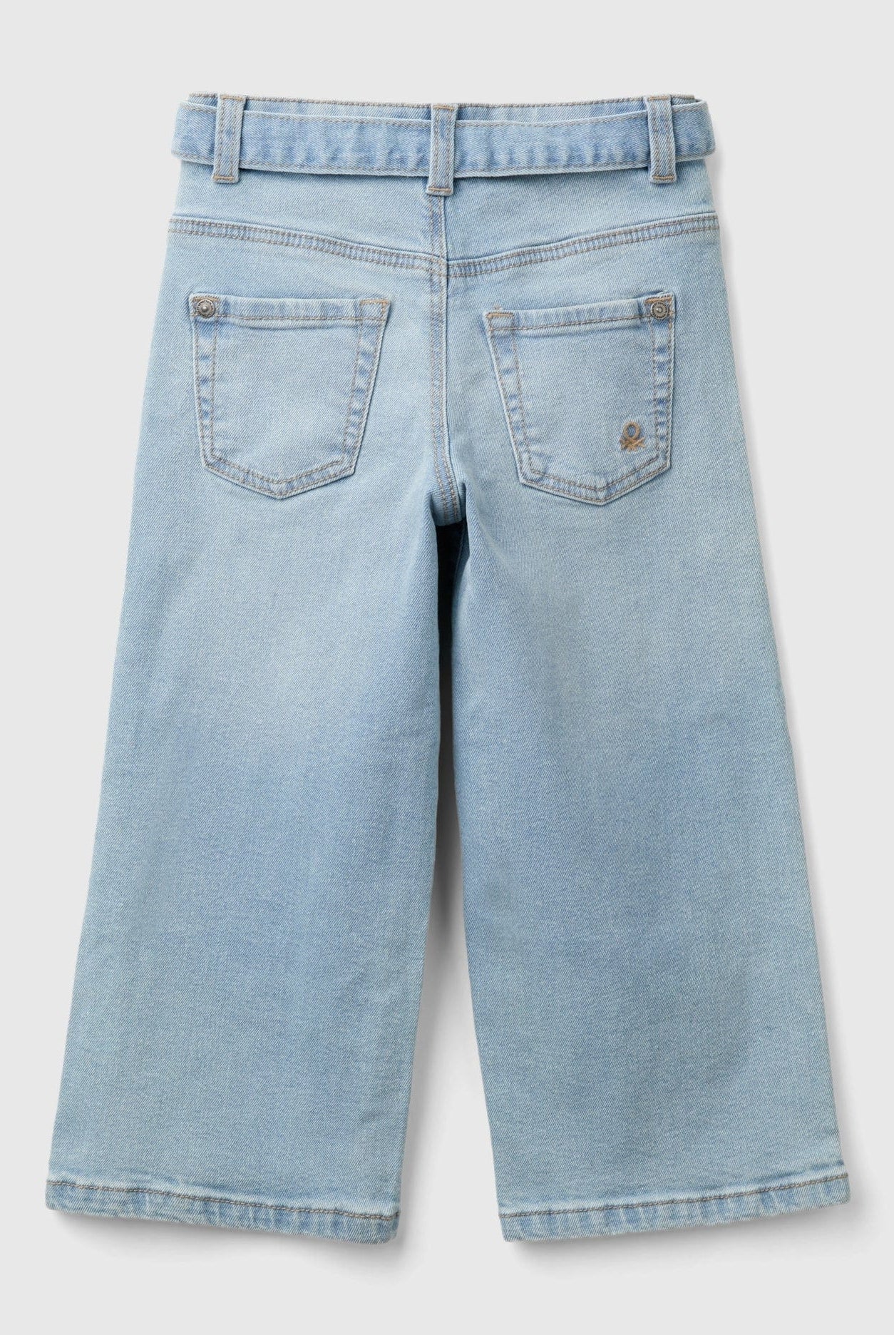 يونايتد كولورز اوف بينيتون بنطلون جينز بناتي طويل واسع ب حزام على الخصر ب خمس جيوب
