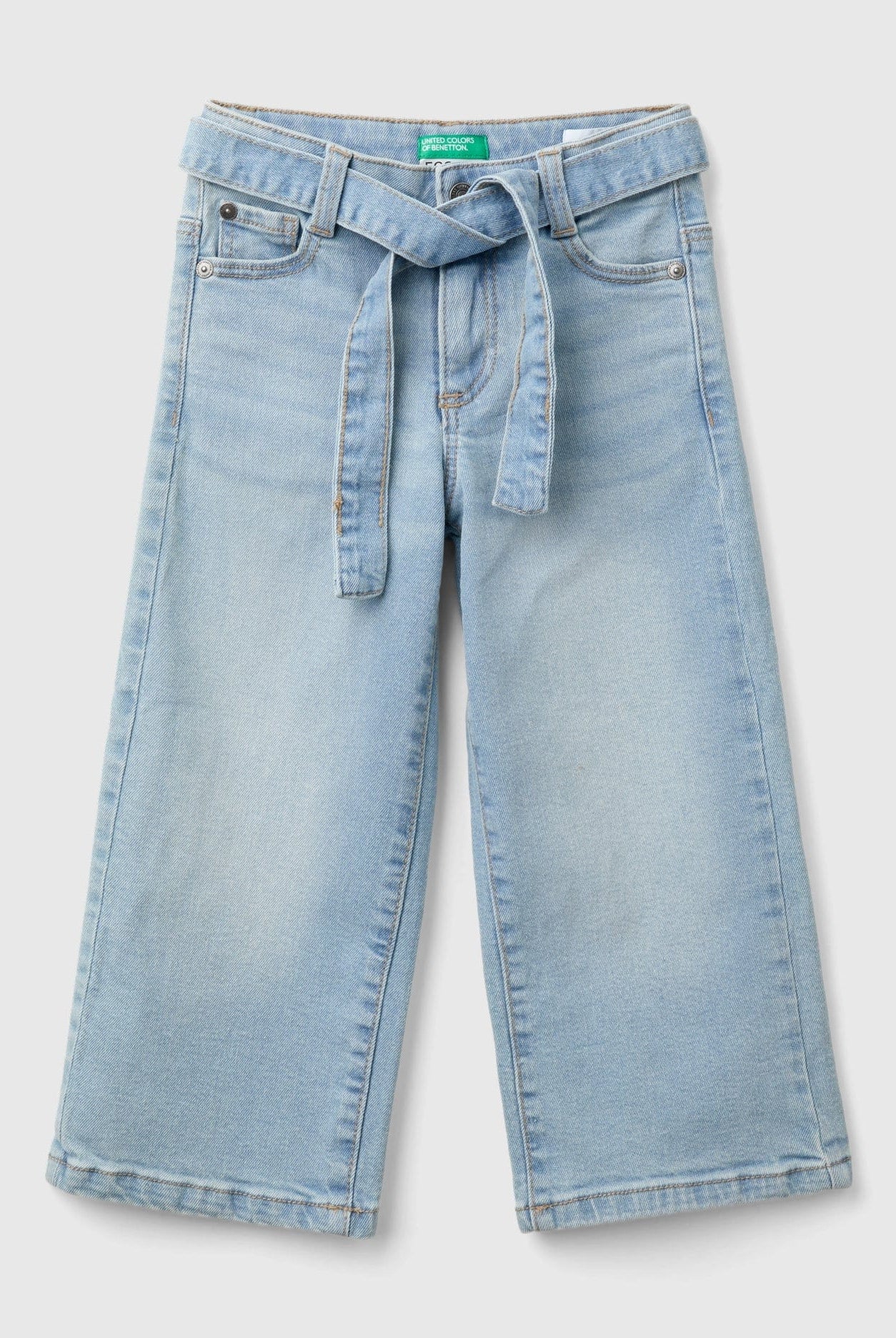 يونايتد كولورز اوف بينيتون بنطلون جينز بناتي طويل واسع ب حزام على الخصر ب خمس جيوب