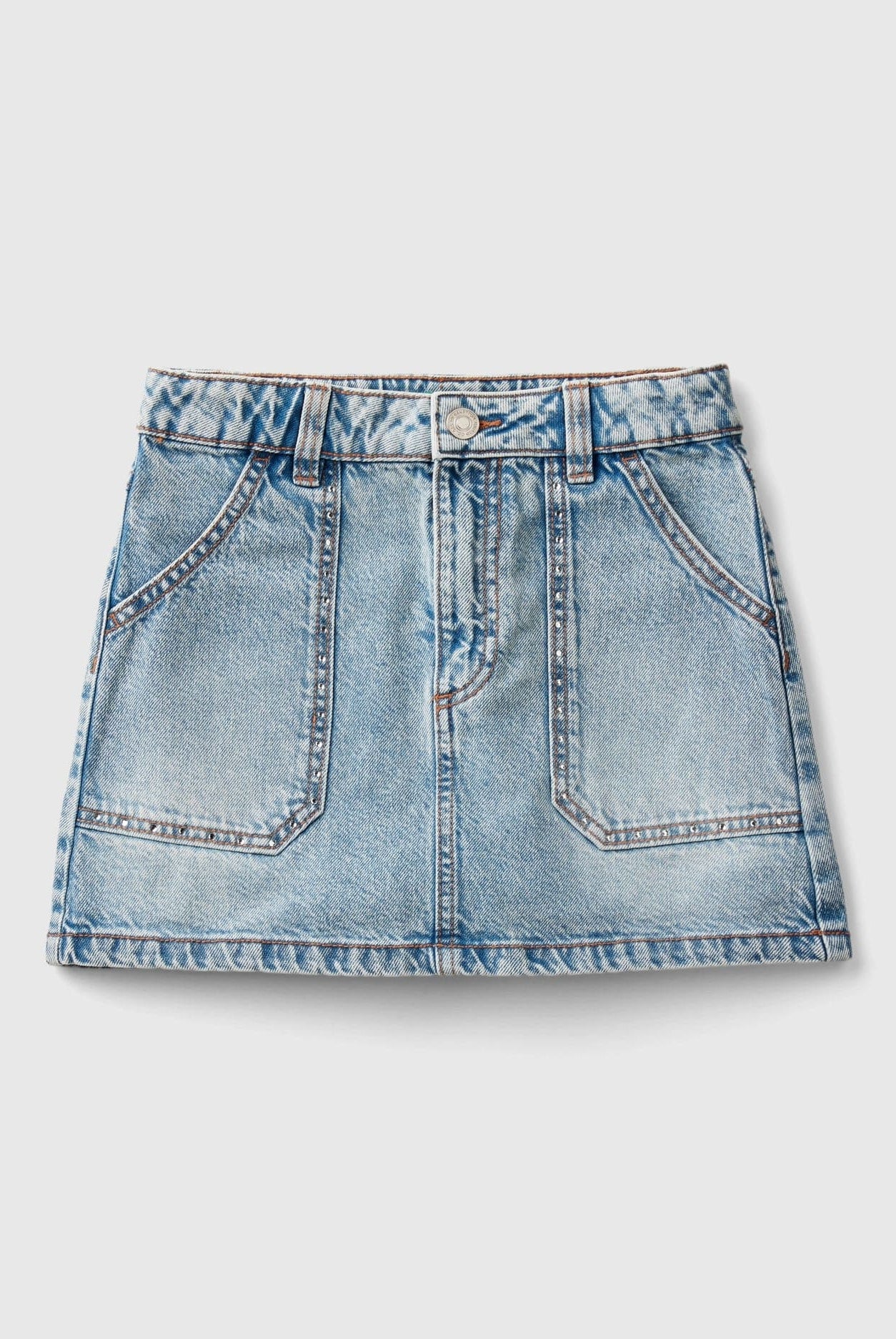 يونايتد كولورز اوف بينيتون تنورة جينز بناتي قصيرة بسحاب وزر وجيوب أمامية وخلفيه