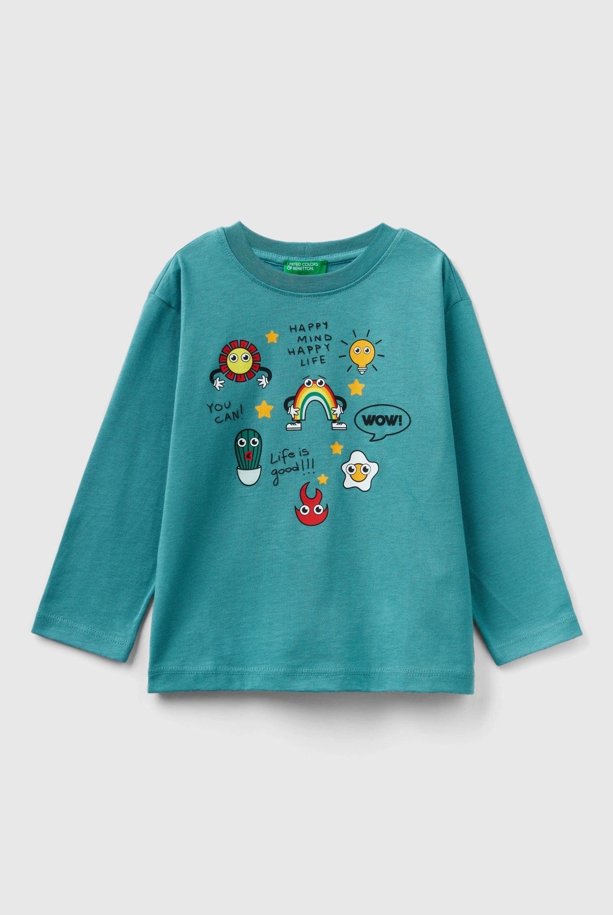 يونايتد كولورز اوف بينيتون تيشيرت اطفالي بأكمام طويلة من القطن العضوي مع رسوم عالصدر