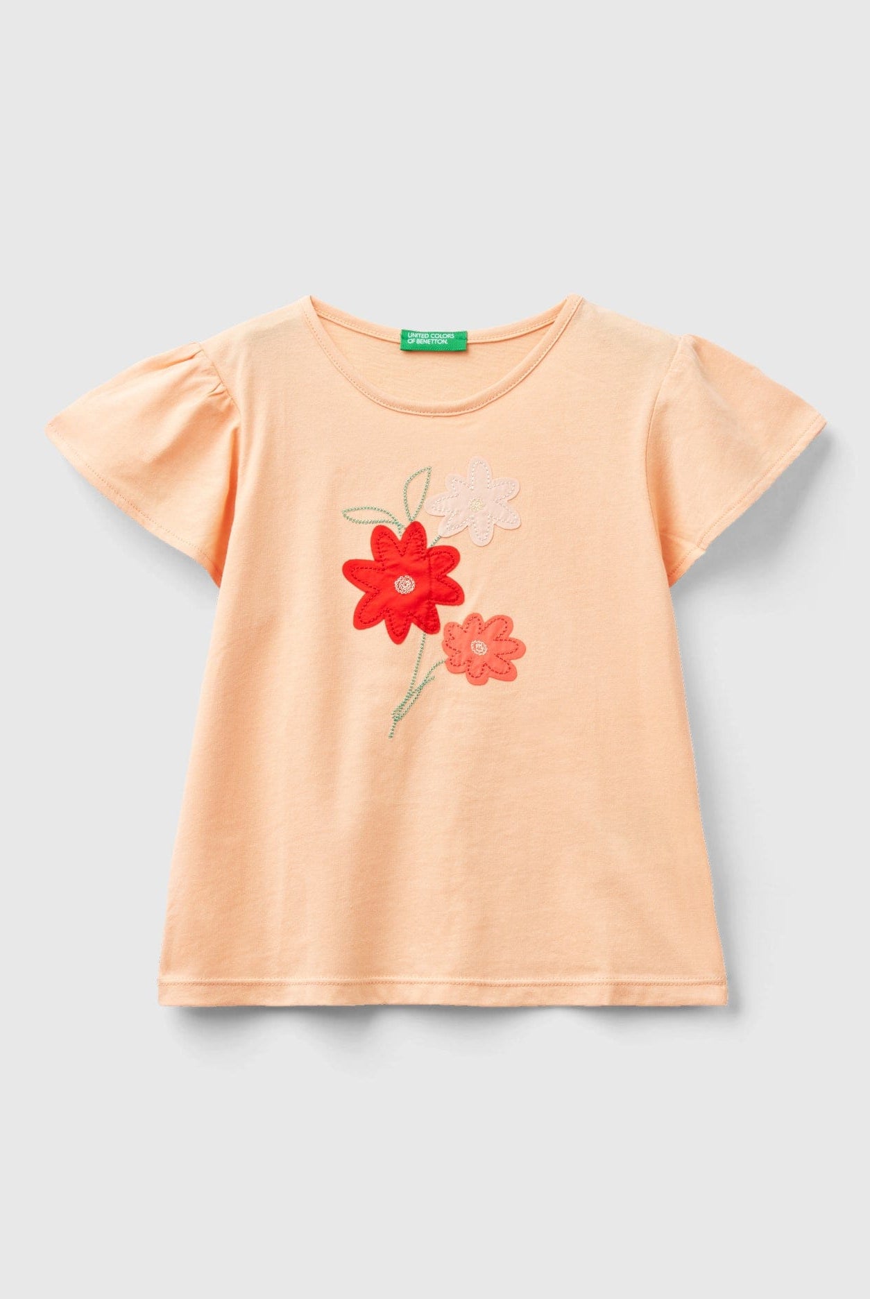 يونايتد كولورز اوف بينيتون تي شيرت بأكمام جرس مع تطريز أمامي بناتي