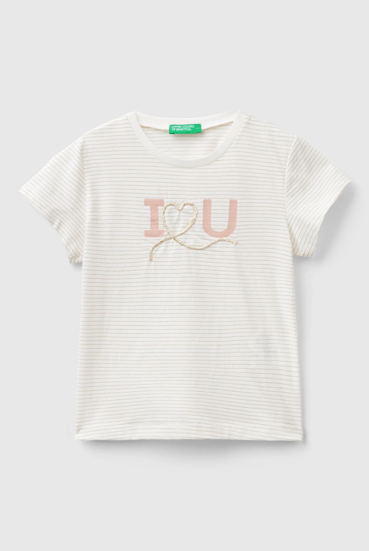 يونايتد كولورز اوف بينيتون تيشيرت مخطط بالعرض نص كم بتطريز أمامي بناتي