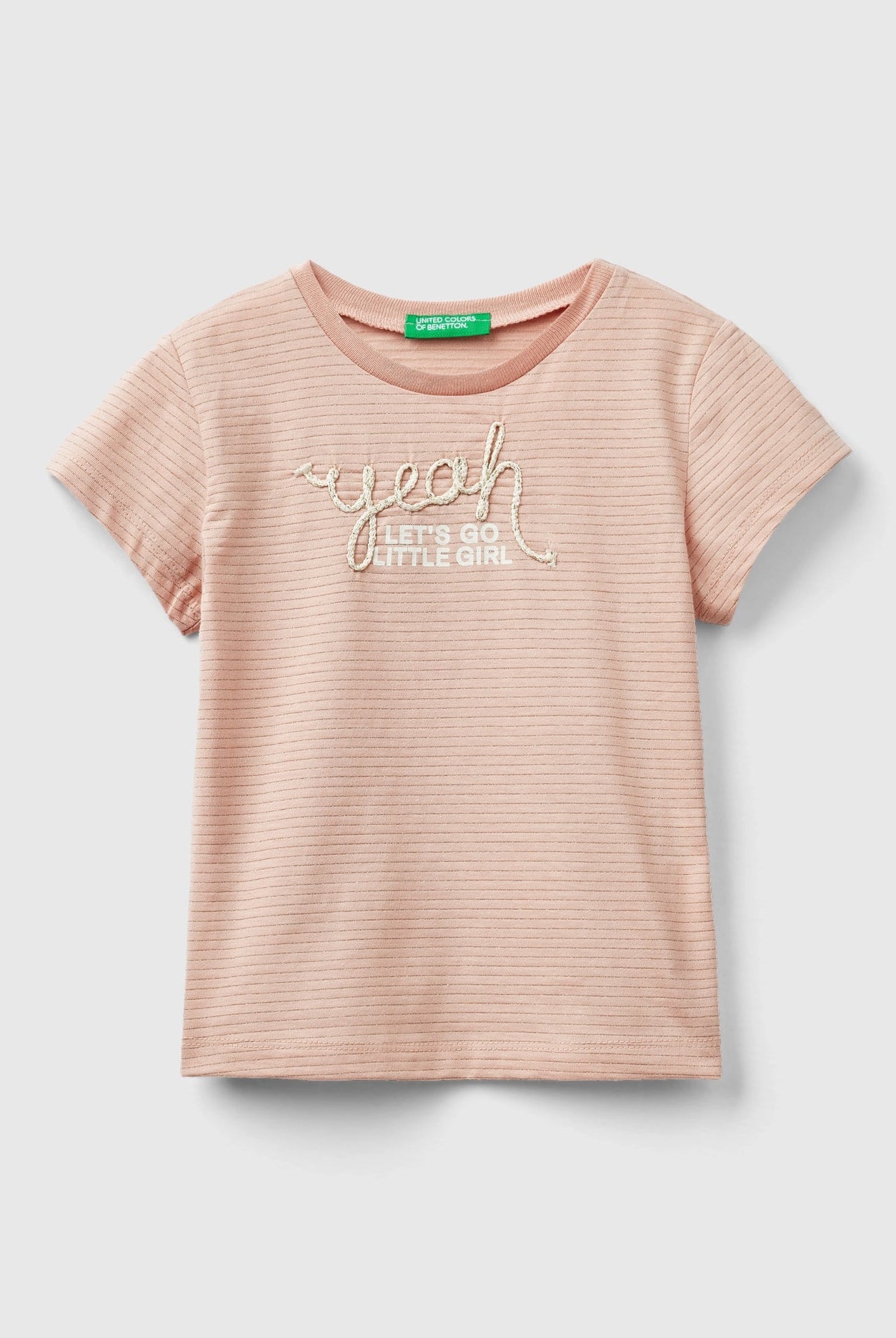 يونايتد كولورز اوف بينيتون تيشيرت مخطط بالعرض نص كم بتطريز أمامي بناتي