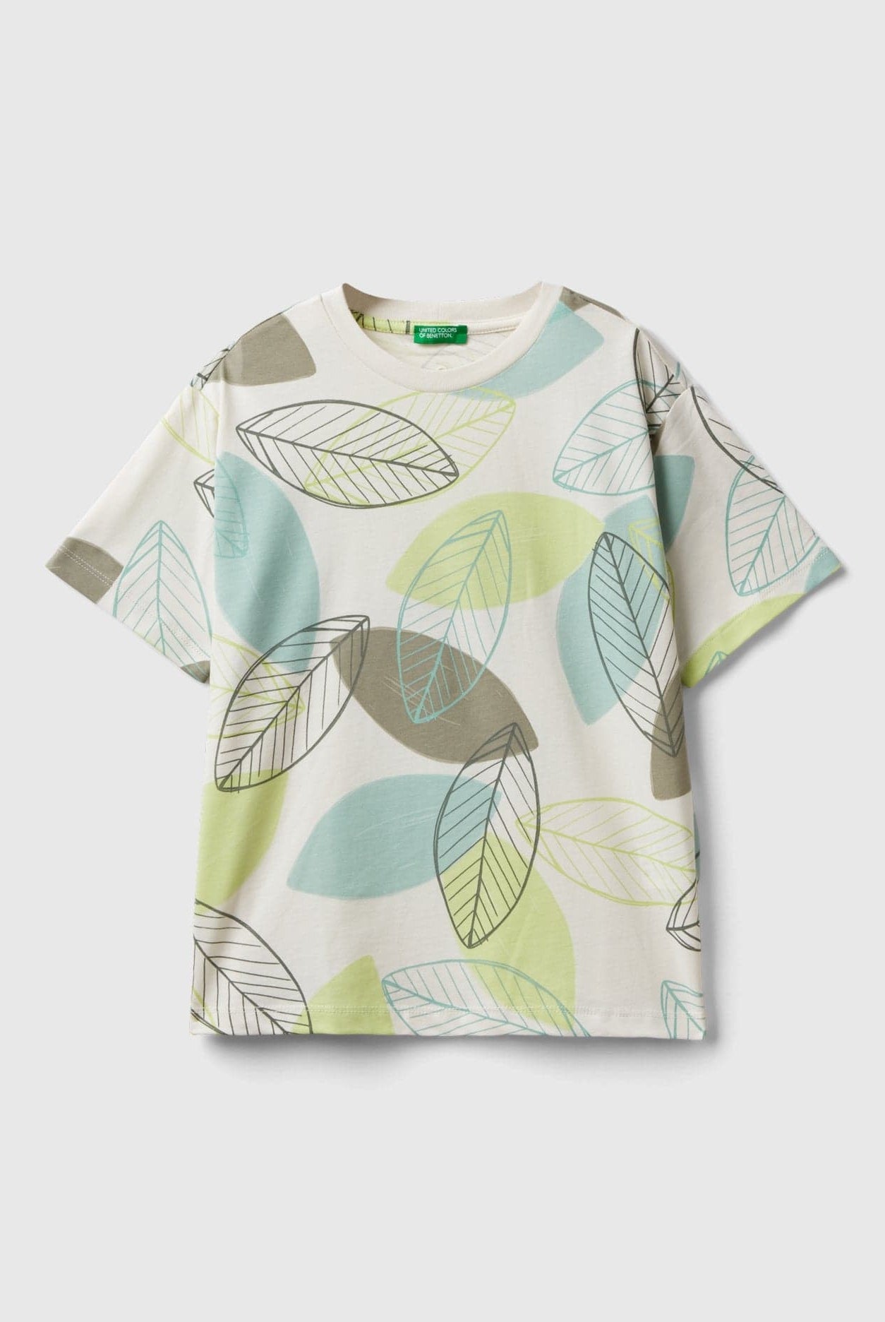 يونايتد كولورز اوف بينيتون تي شيرت برقبة دائرية مطبوع بالكامل بشعار مطرز على الظهر للأولاد