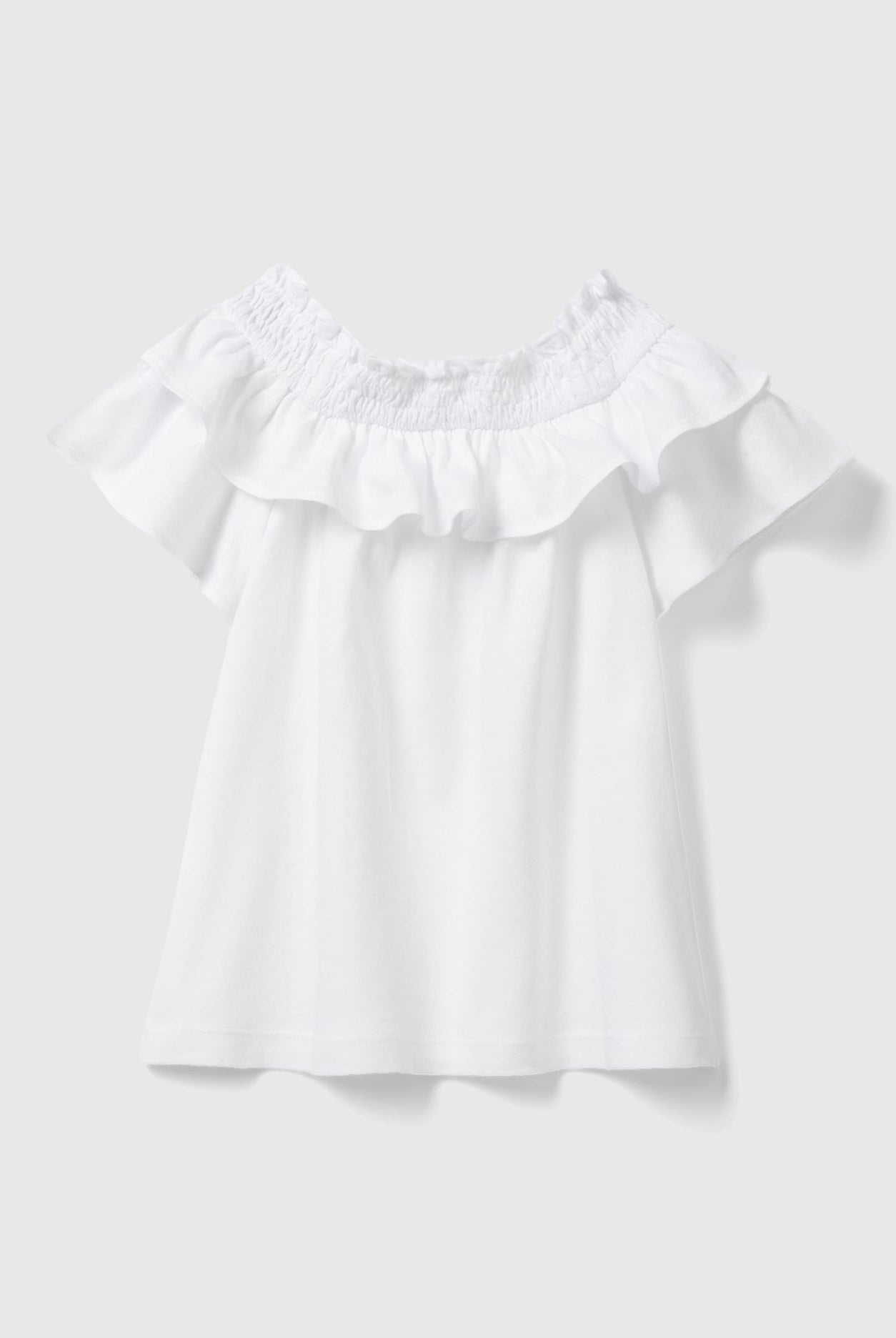 يونايتد كولورز اوف بينيتون تي شيرت بناتي بقصة واسعة ورقبة واسعة مزينة بكشكش