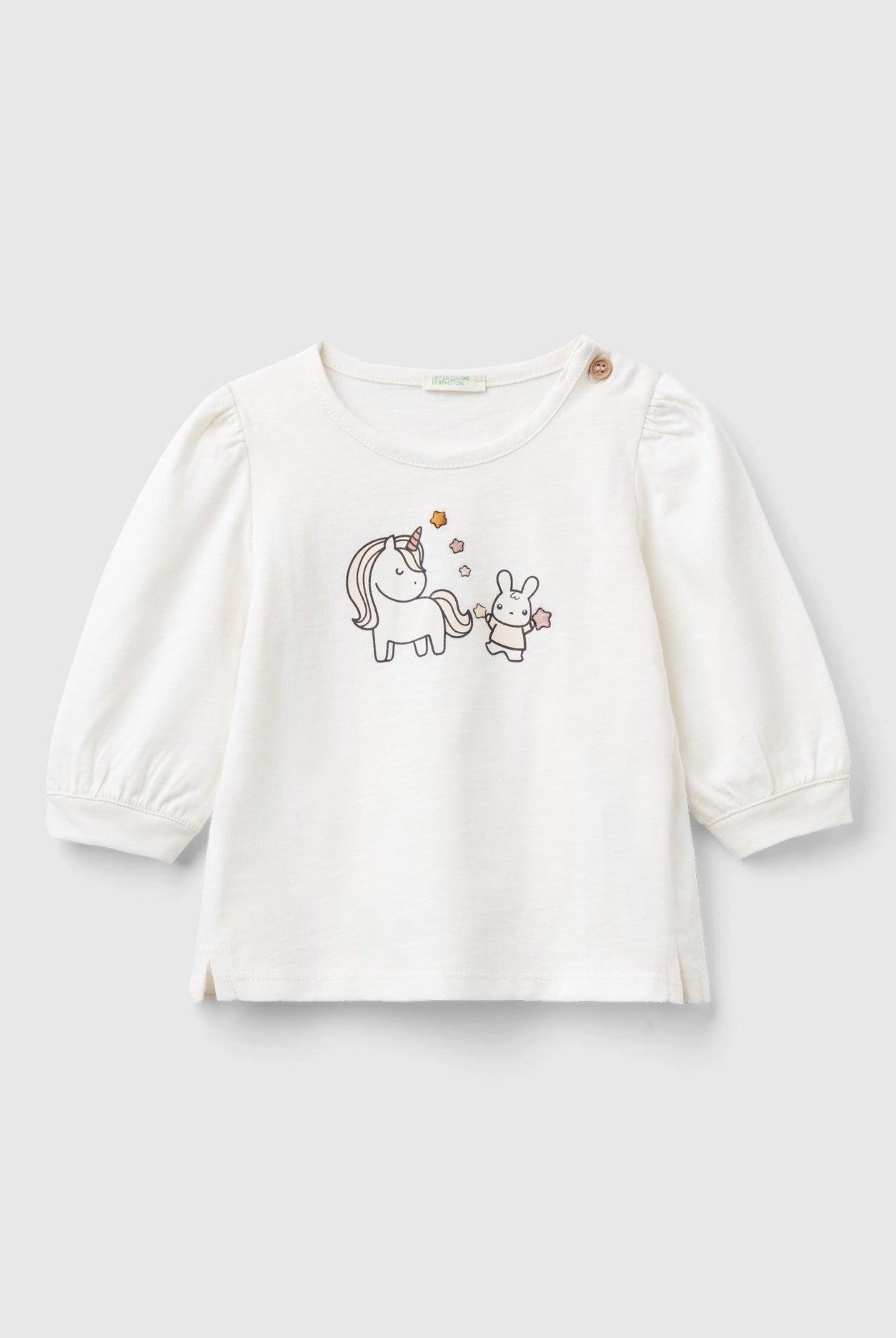 يونايتد كولورز اوف بينيتون تي شيرت بأكمام طويلة مع طباعة وزر كبس على الكتف رضع أطفالي