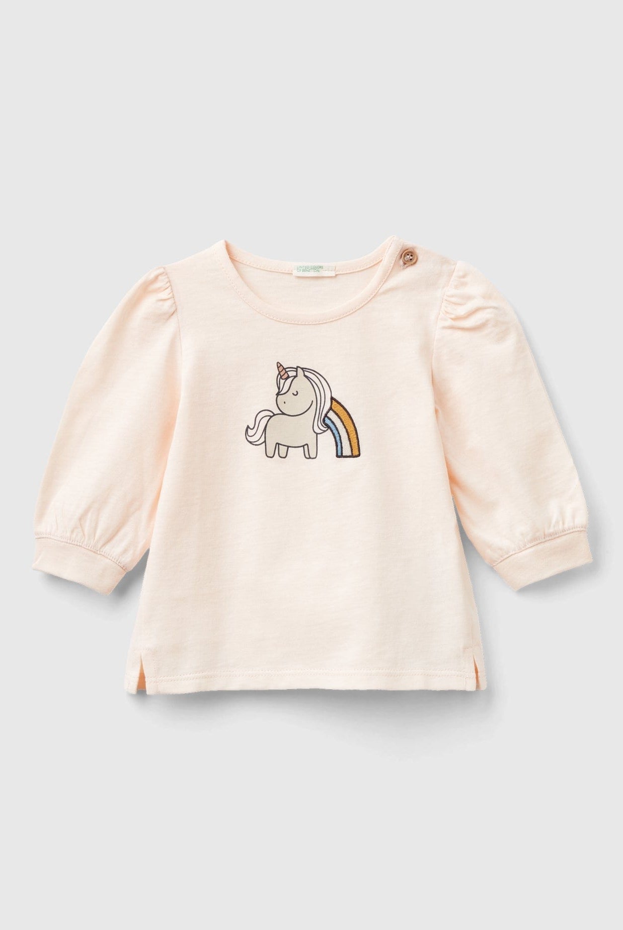 يونايتد كولورز اوف بينيتون تي شيرت بأكمام طويلة مع طباعة وزر كبس على الكتف رضع أطفالي