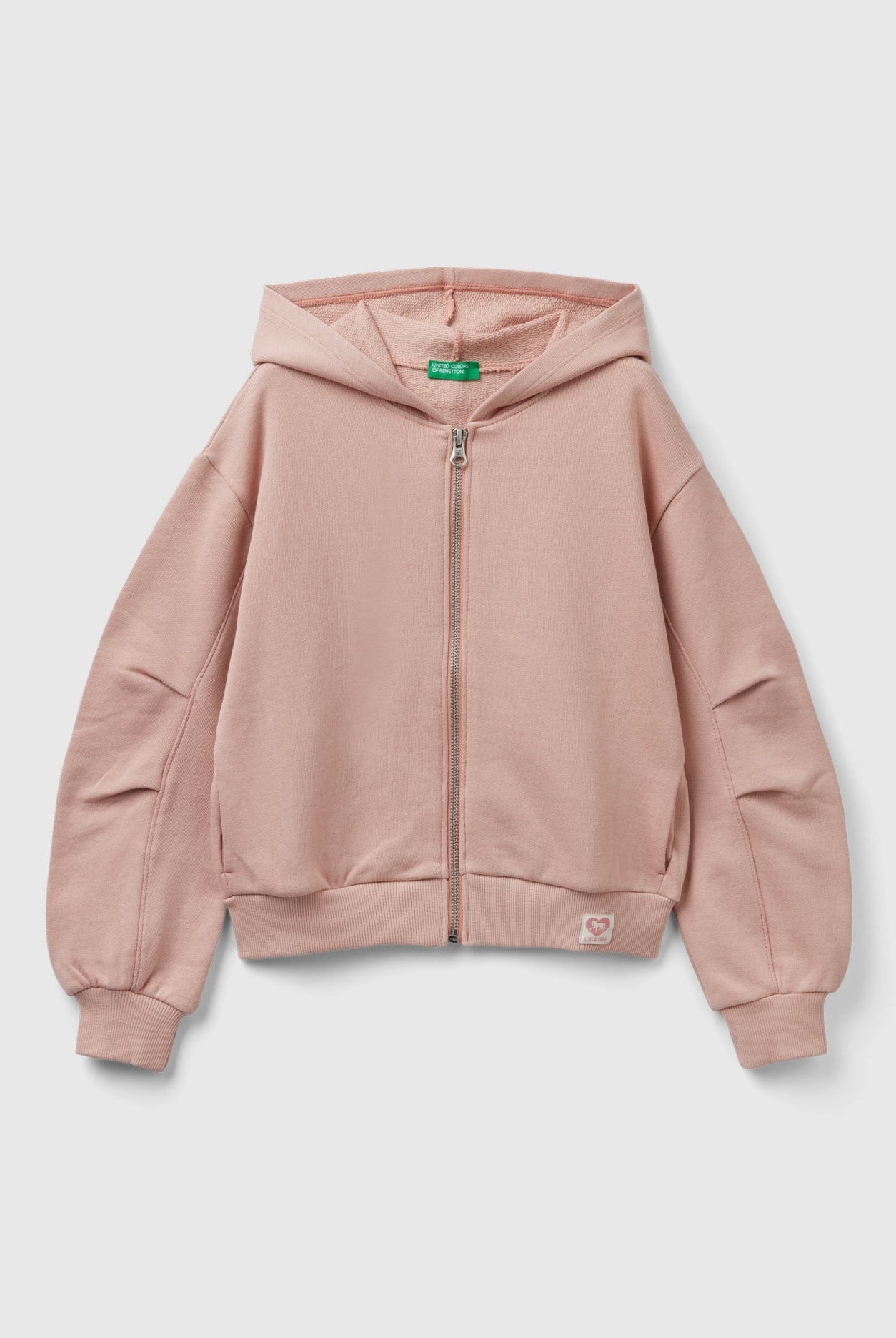 يونايتد كولورز اوف بينيتون هودي سادة بسحاب بقبعة كم طويل أطفالي