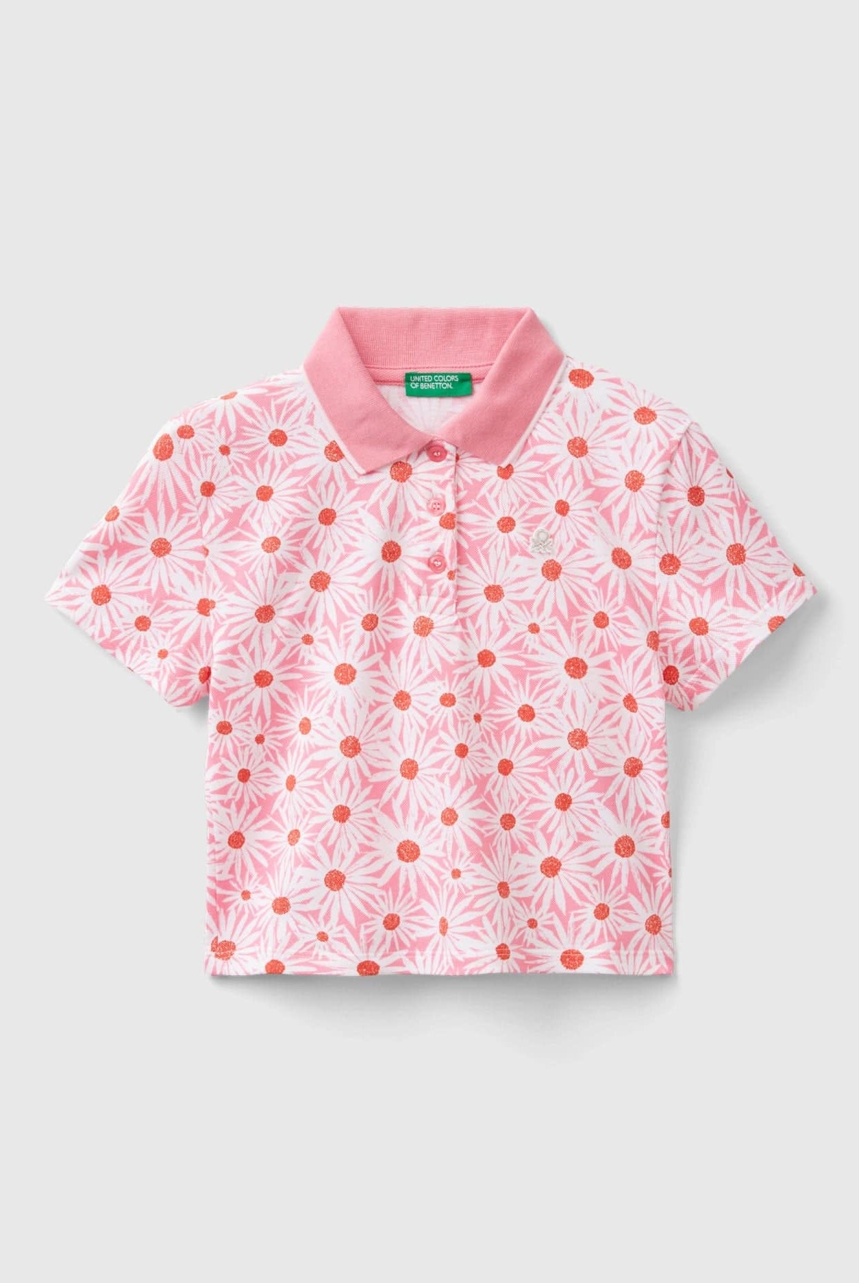 خصومات يونايتد كولورز اوف بينيتون تي شيرت برقبة بولو منقوش بالكامل بشعار لامع ومطرز أطفالي