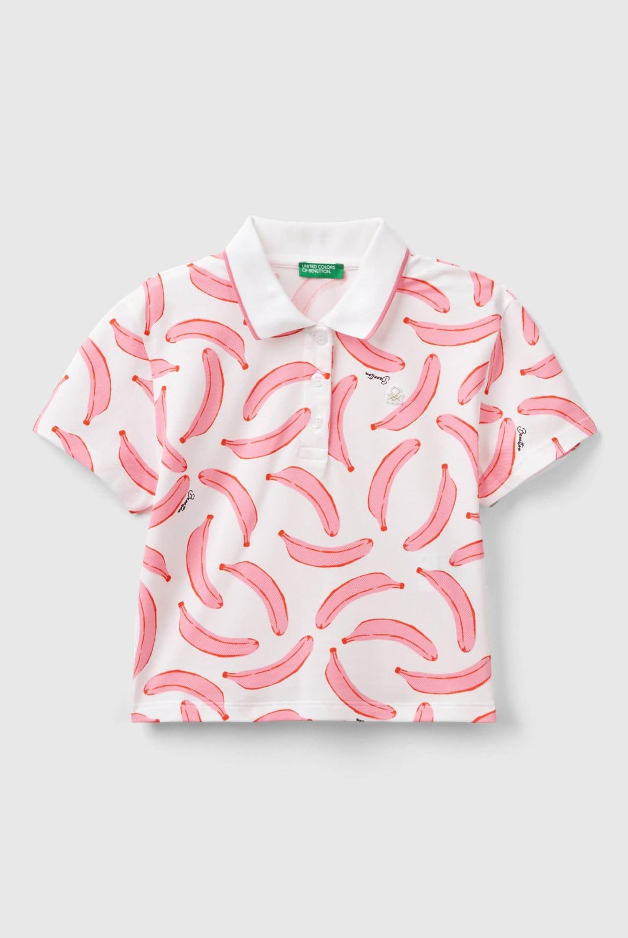 خصومات يونايتد كولورز اوف بينيتون تي شيرت برقبة بولو منقوش بالكامل بشعار لامع ومطرز أطفالي