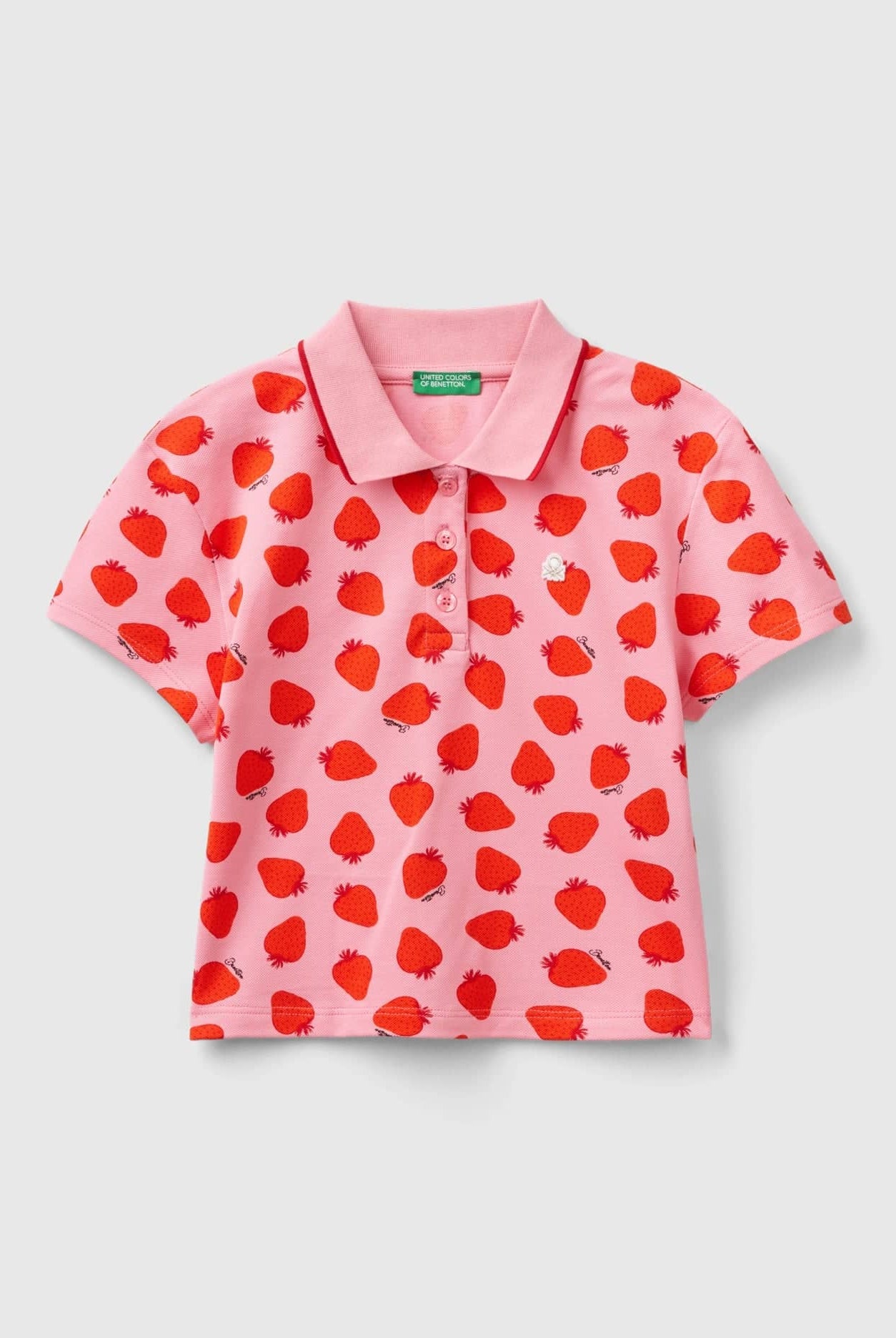 خصومات يونايتد كولورز اوف بينيتون تي شيرت برقبة بولو منقوش بالكامل بشعار لامع ومطرز أطفالي