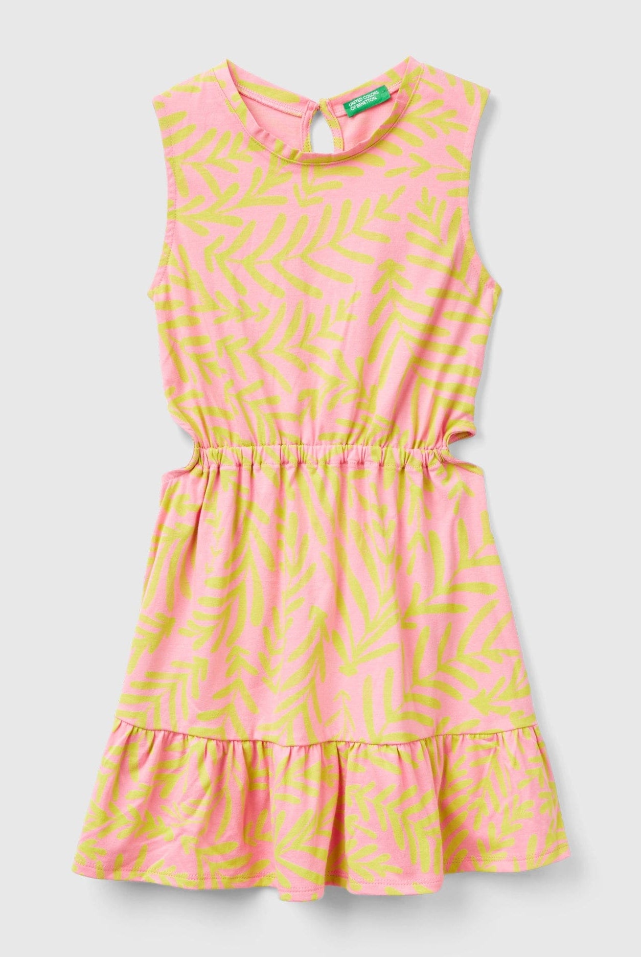 يونايتد كولورز اوف بينيتون فستان منقوش بالكامل بخصر منخفض وبدون أكمام ولادي