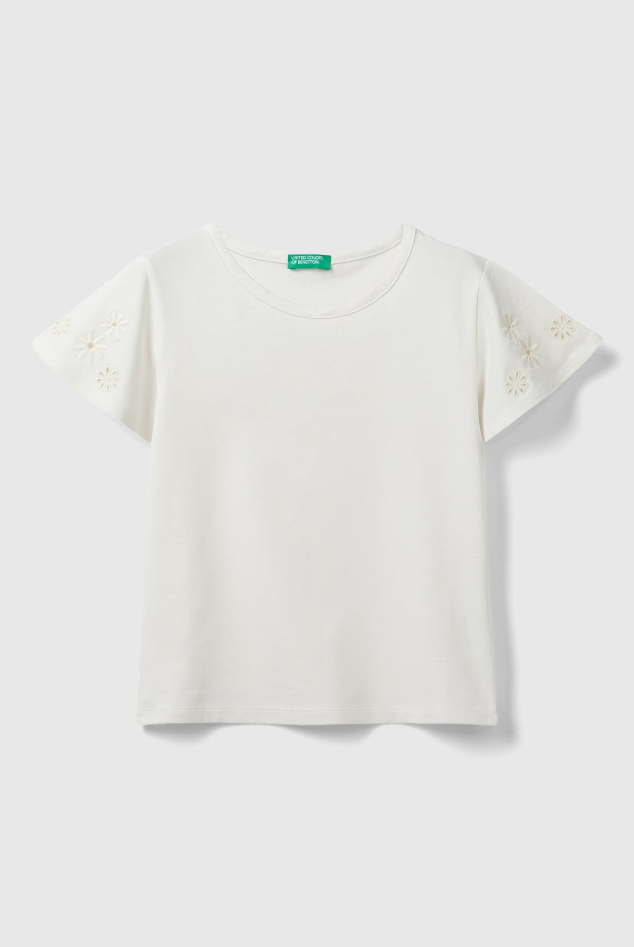 يونايتد كولورز اوف بينيتون تي شيرت بناتي ضيق بأكمام مكشكشة