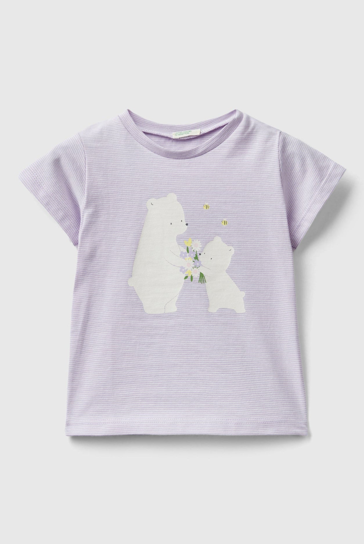 يونايتد كولورز اوف بينيتون تيشيرت بطبعة أمامية وخلفية كم قصير مكشكش رضع أطفال