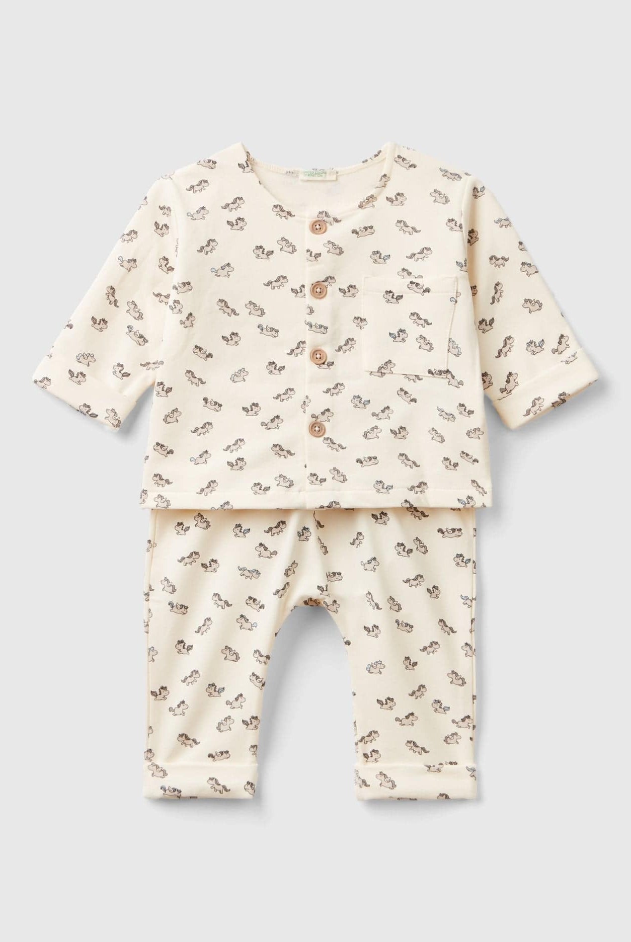 يونايتد كولورز اوف بينيتون طقم رضع مكون من قطعتين بنقوش كاملة مع خصر مجمع وحزام