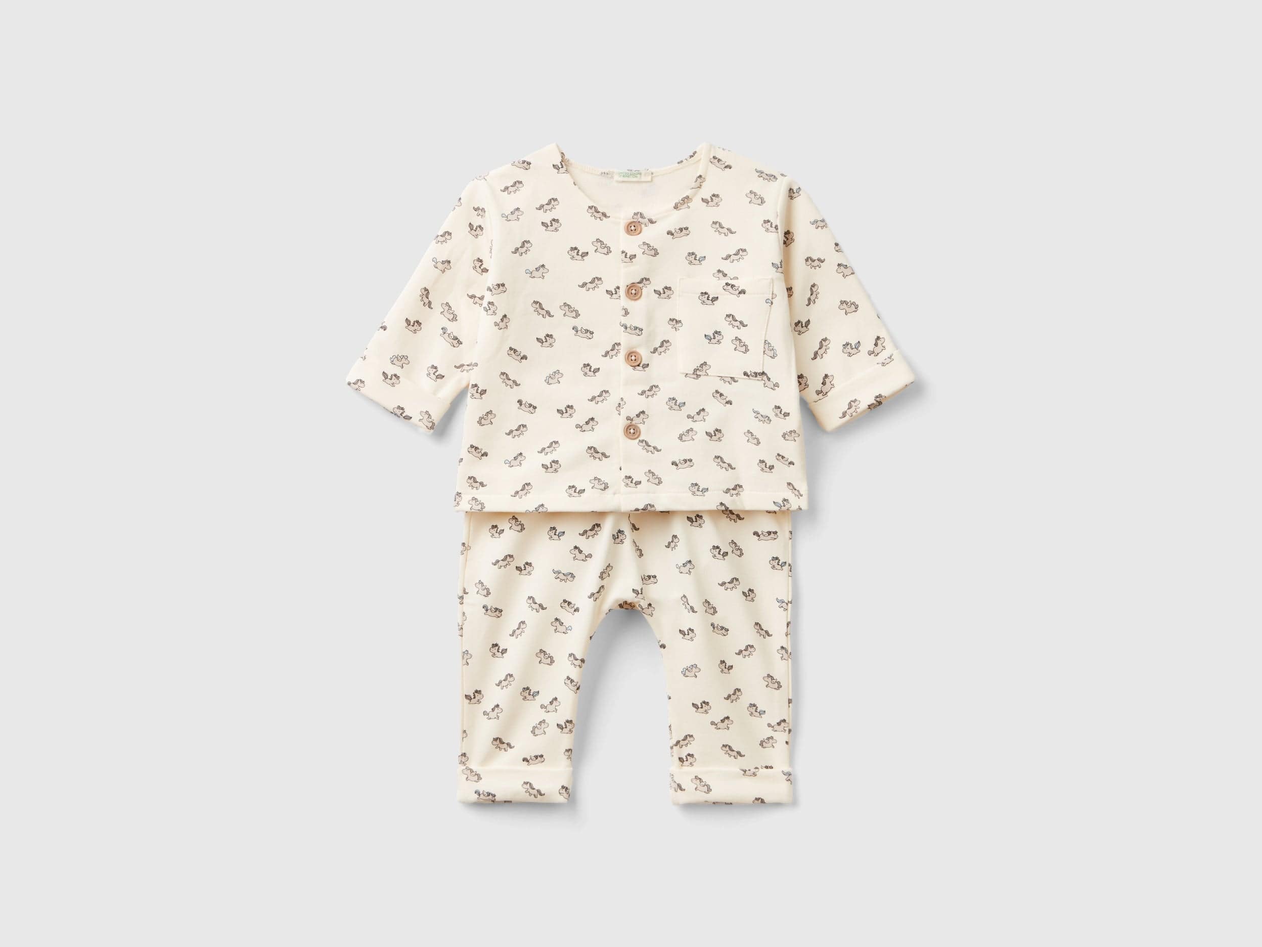 يونايتد كولورز اوف بينيتون طقم رضع مكون من قطعتين بنقوش كاملة مع خصر مجمع وحزام