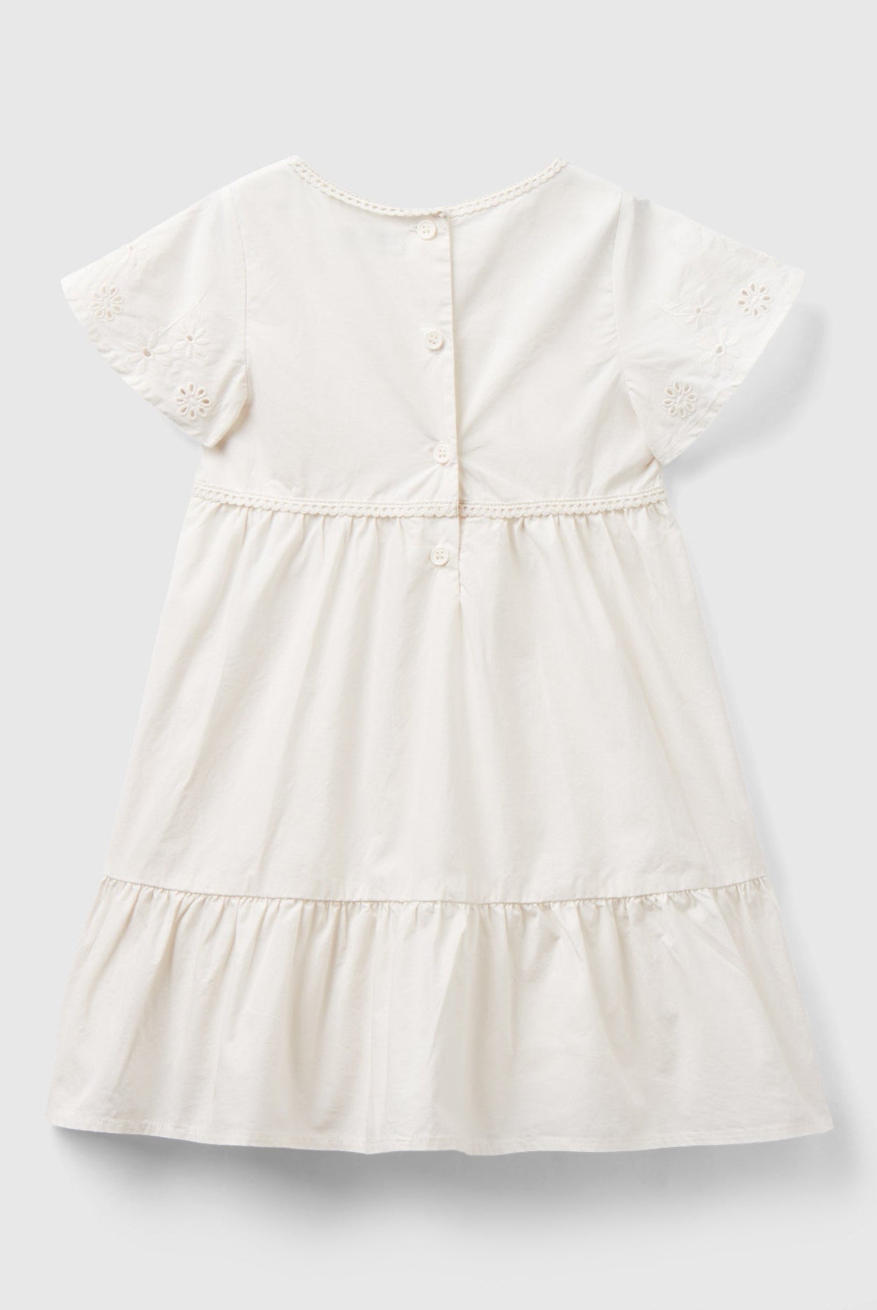 يونايتد كولورز اوف بينيتون فستان بناتي ياقة دائرية بتصميم زهور على الأكمام وأزرار في الخلف