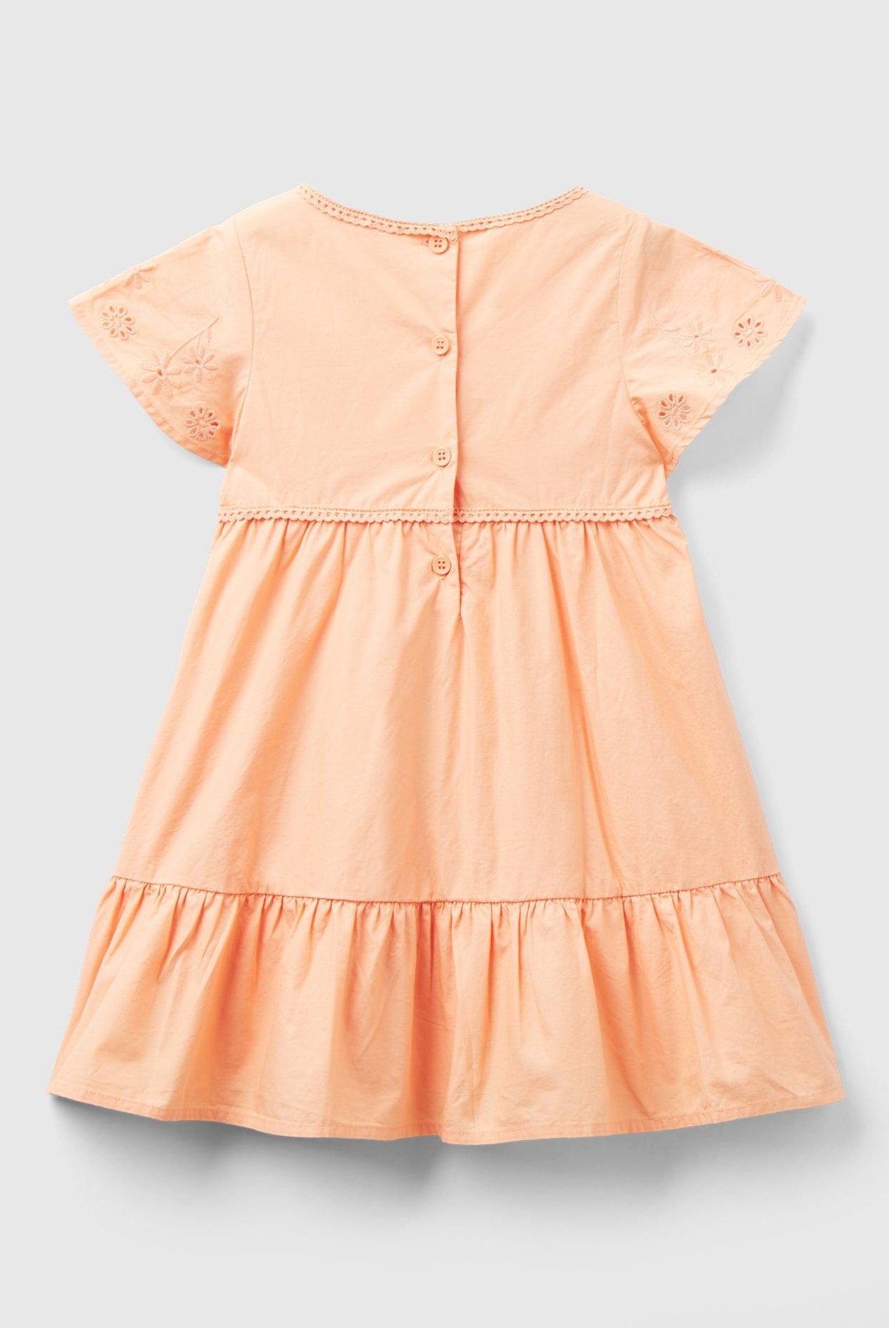 يونايتد كولورز اوف بينيتون فستان بناتي ياقة دائرية بتصميم زهور على الأكمام وأزرار في الخلف