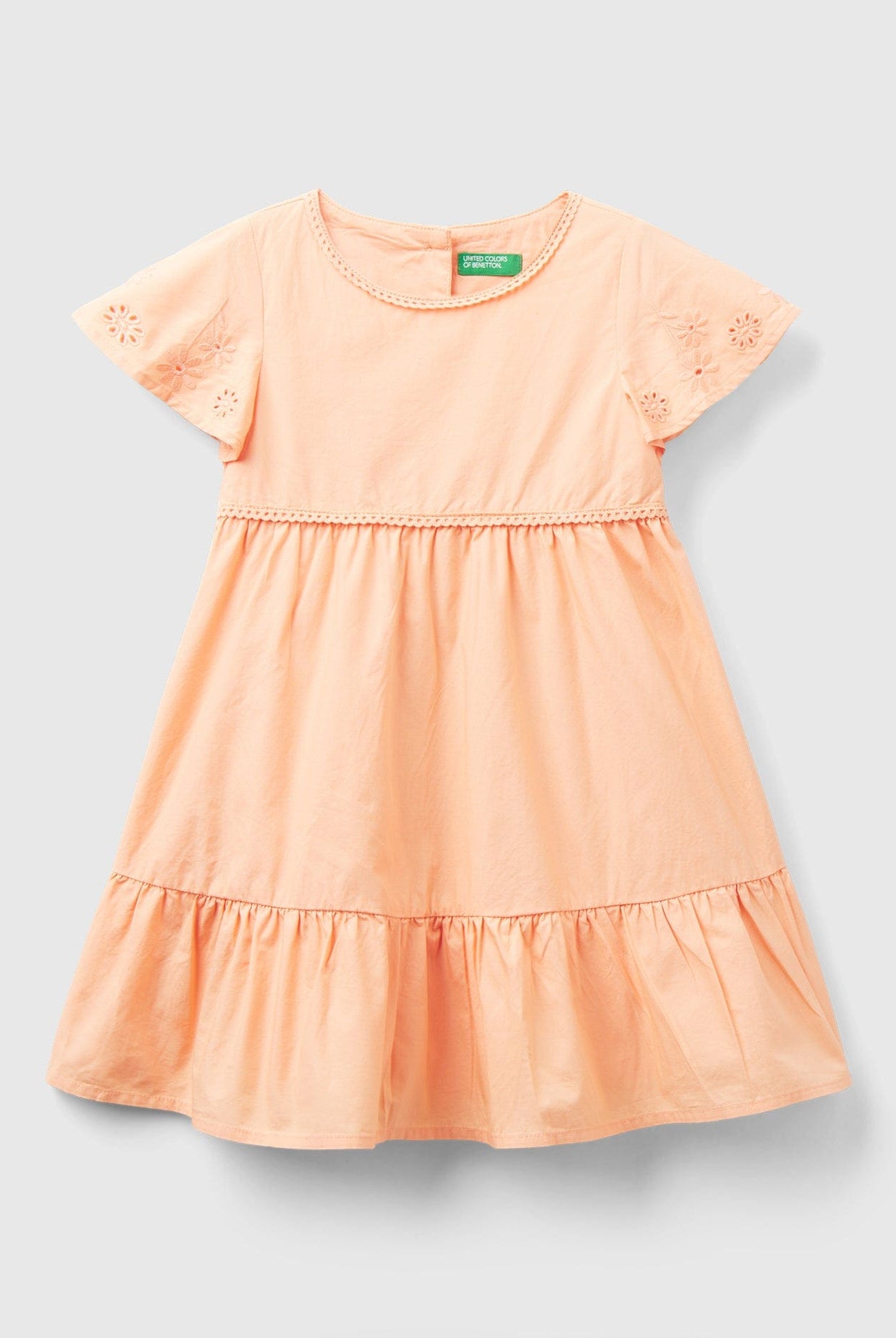 يونايتد كولورز اوف بينيتون فستان بناتي ياقة دائرية بتصميم زهور على الأكمام وأزرار في الخلف