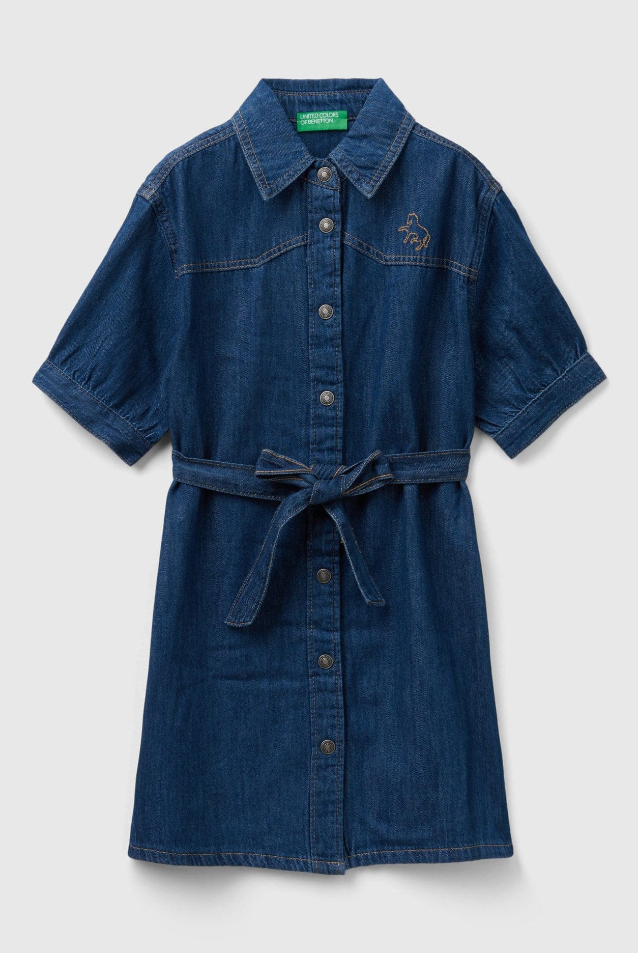 يونايتد كولورز اوف بينيتون فستان قميص جينز بناتي بحزام عالخصر