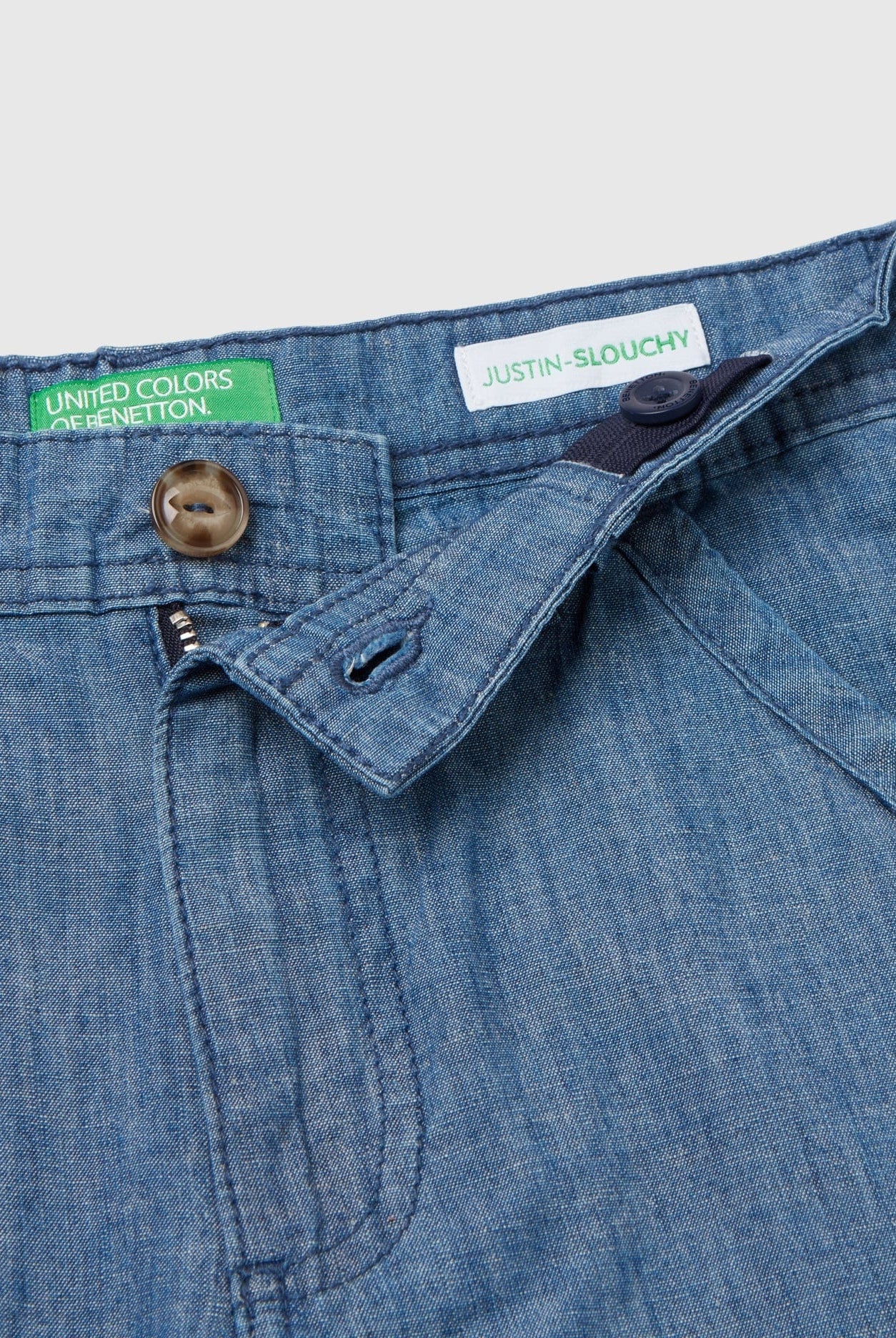 يونايتد كولورز اوف بينيتون سروال شينو اطفال من مزيج الكتان بأربعة جيوب وفتحات للحزام