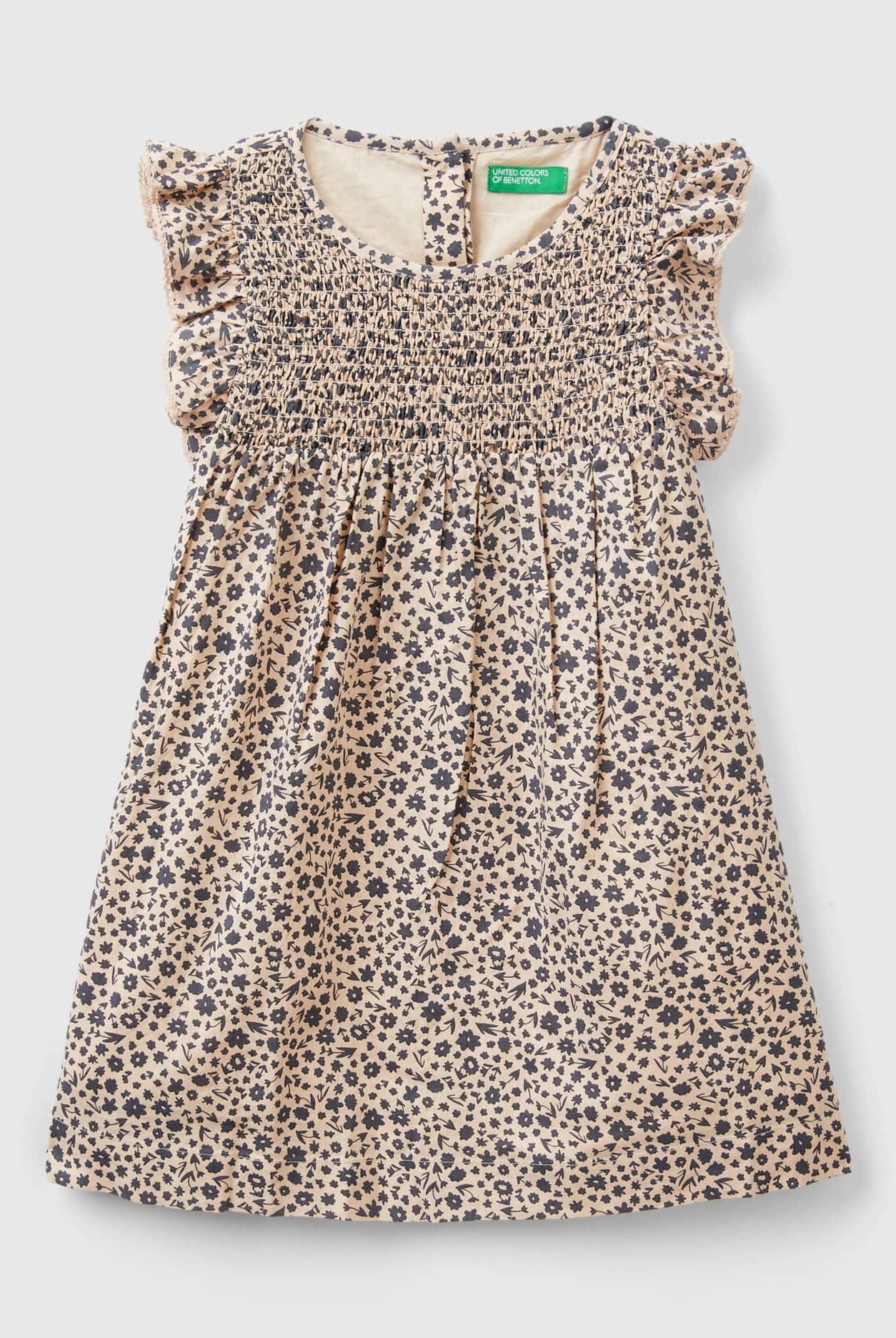 يونايتد كولورز اوف بينيتون فستان بناتي مزخرف مع أزرار في الخلف وتفاصيل من الدانتيل
