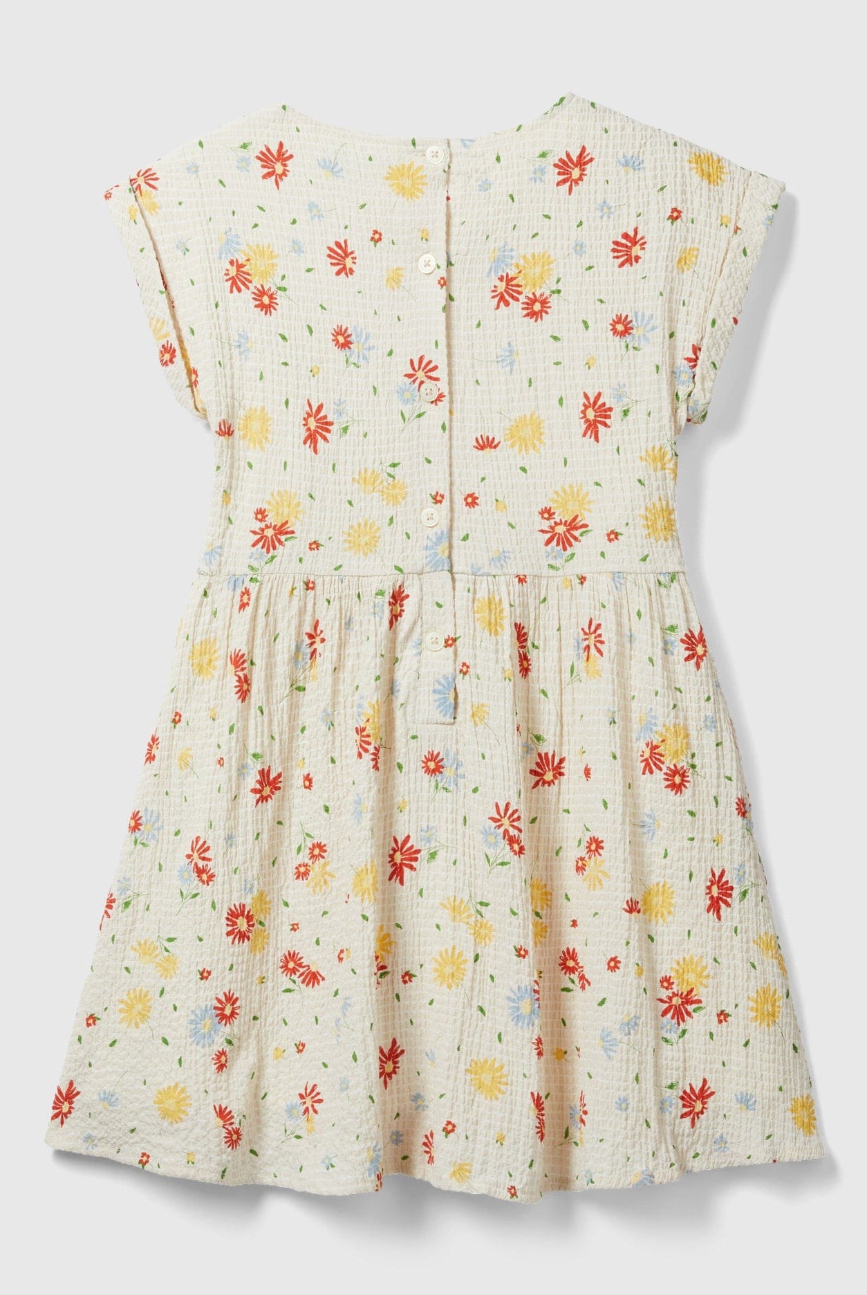 يونايتد كولورز اوف بينيتون فستان بناتي بياقة دائرية مزخرف مع أزرار في الخلف