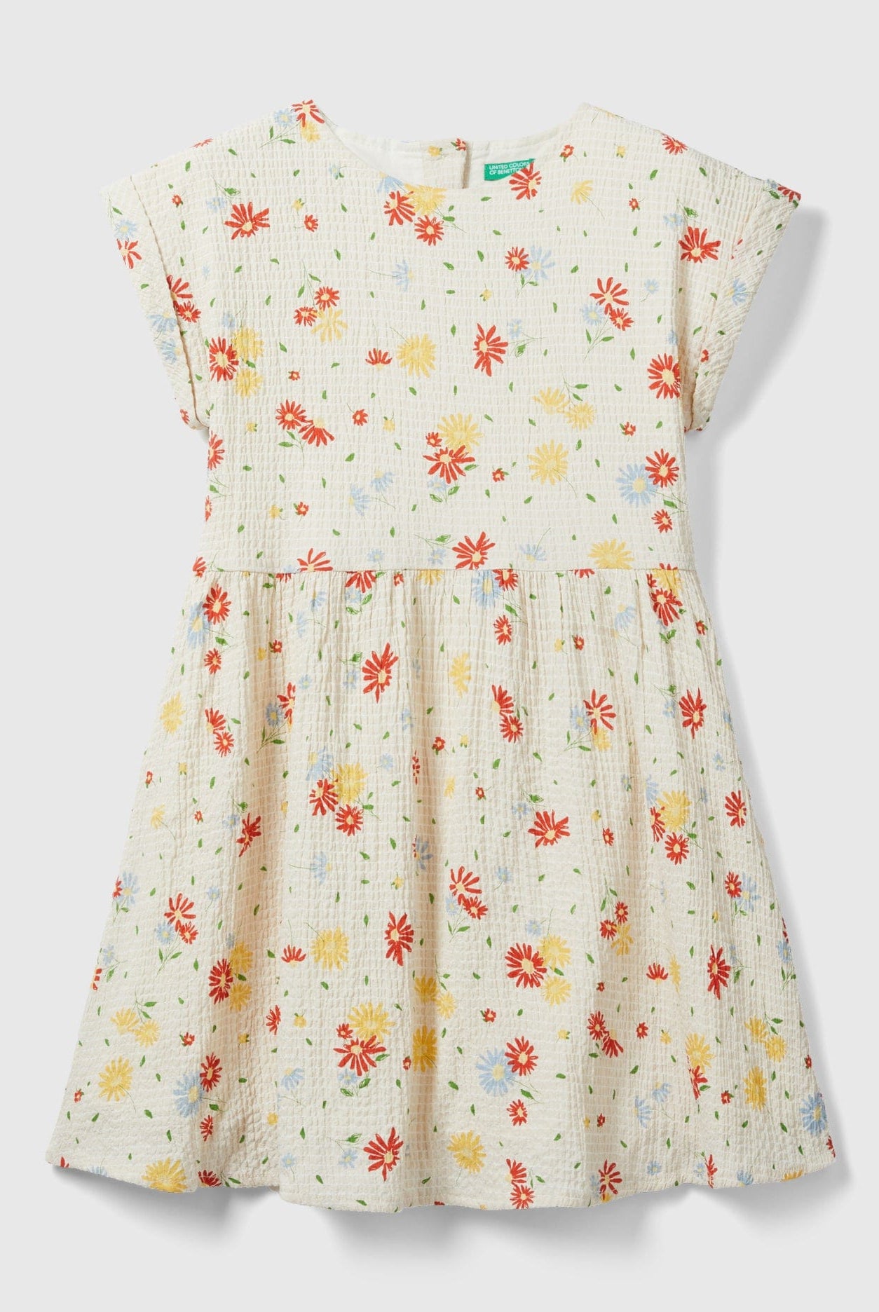 يونايتد كولورز اوف بينيتون فستان بناتي بياقة دائرية مزخرف مع أزرار في الخلف
