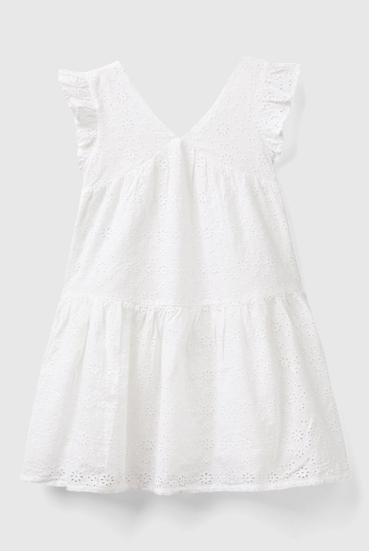 يونايتد كولورز اوف بينيتون فستان بياقة V وأكمام مكشكشة وتطريز في الأسفل ولادي