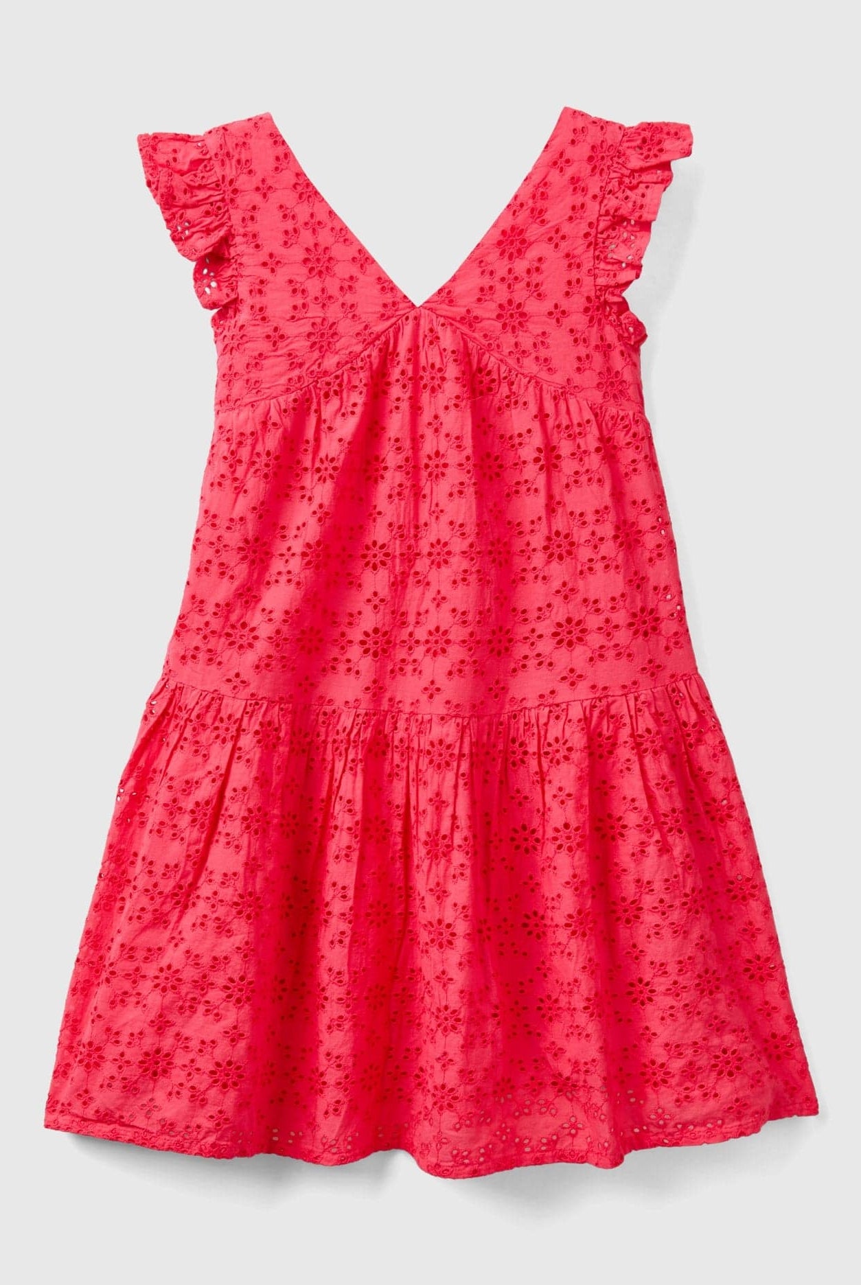 يونايتد كولورز اوف بينيتون فستان بياقة V وأكمام مكشكشة وتطريز في الأسفل ولادي