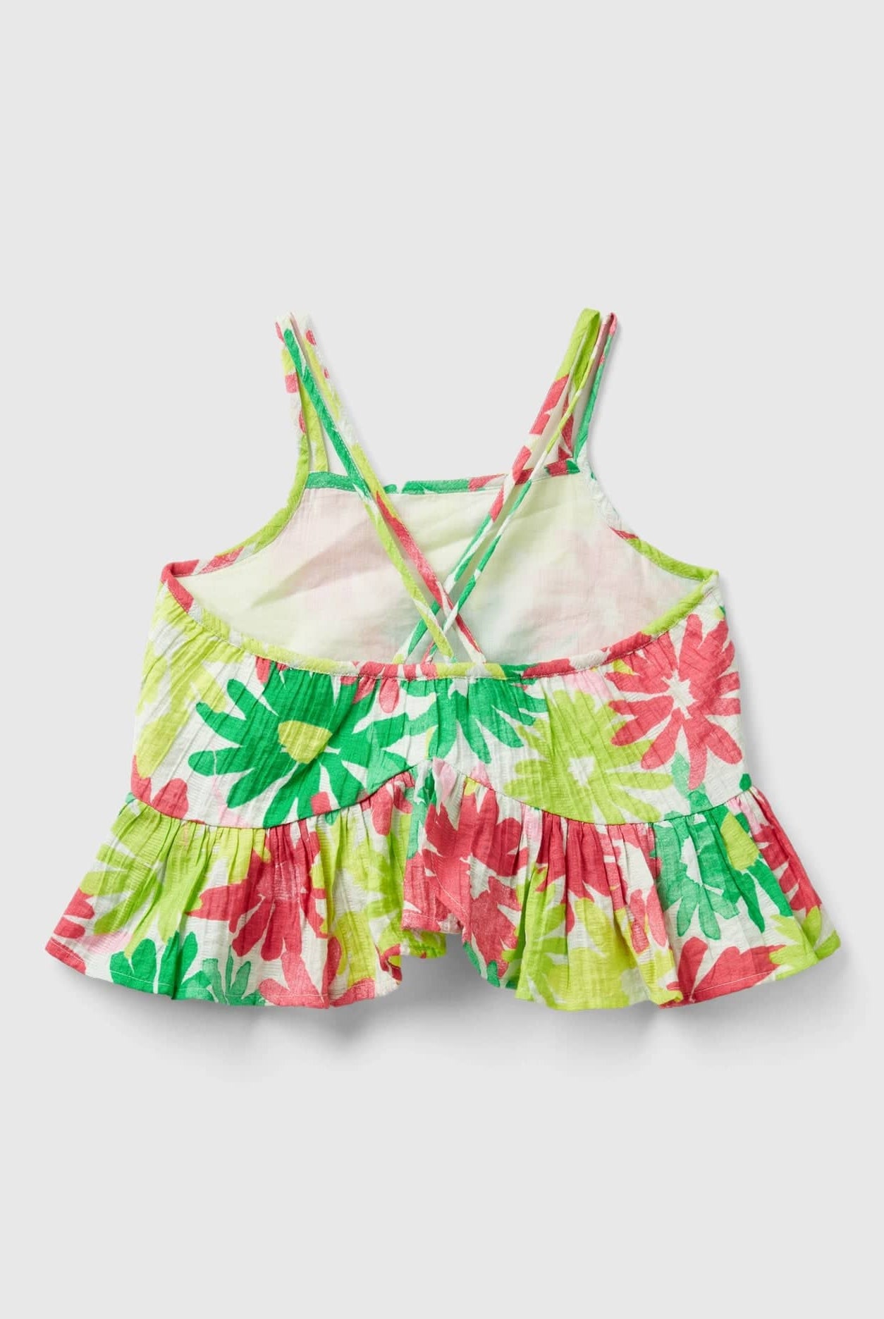 يونايتد كولورز اوف بينيتون بلوزة بناتي بطبعات زهور كاملة مع كشكش وتفاصيل متقاطعة على الظهر