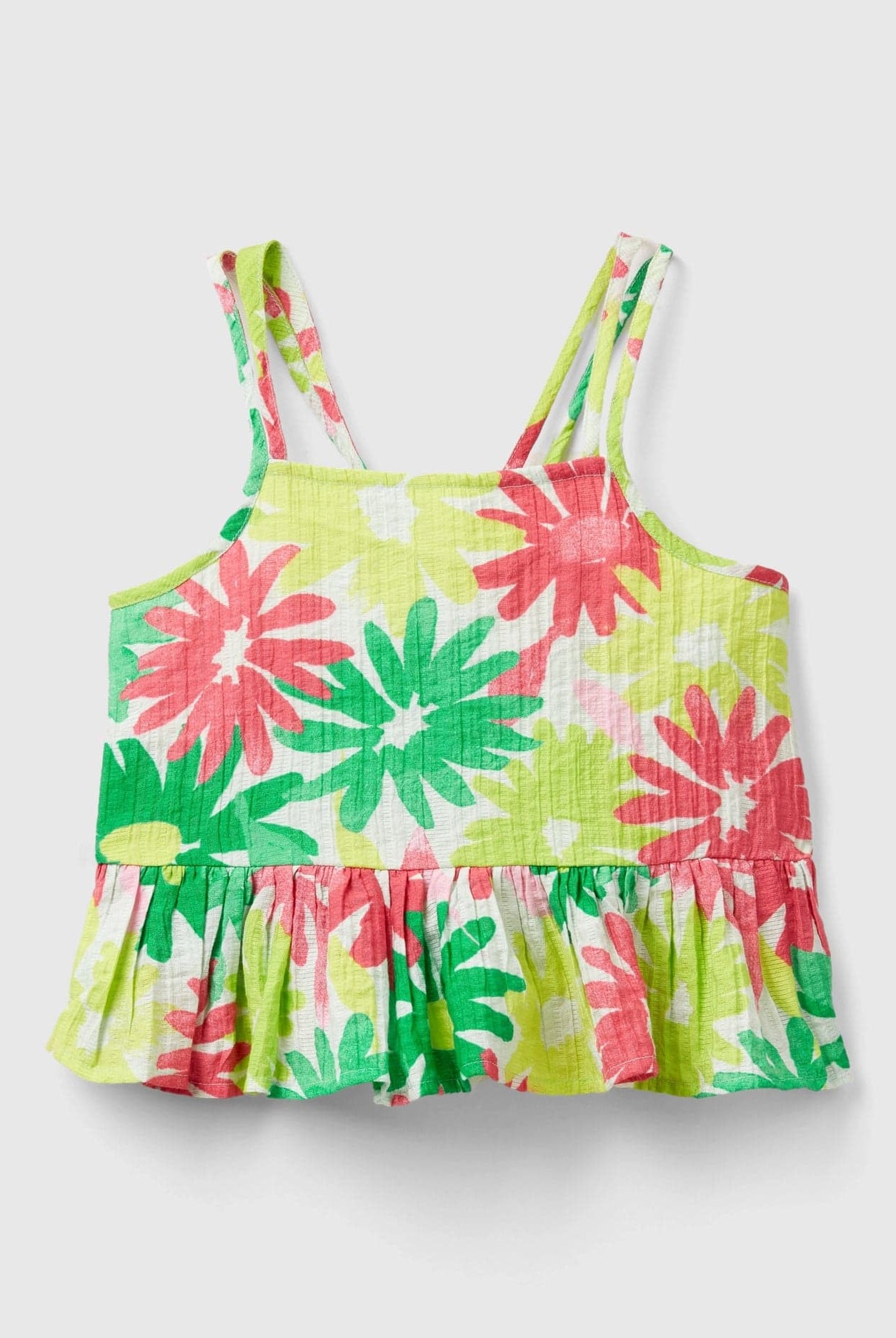 يونايتد كولورز اوف بينيتون بلوزة بناتي بطبعات زهور كاملة مع كشكش وتفاصيل متقاطعة على الظهر