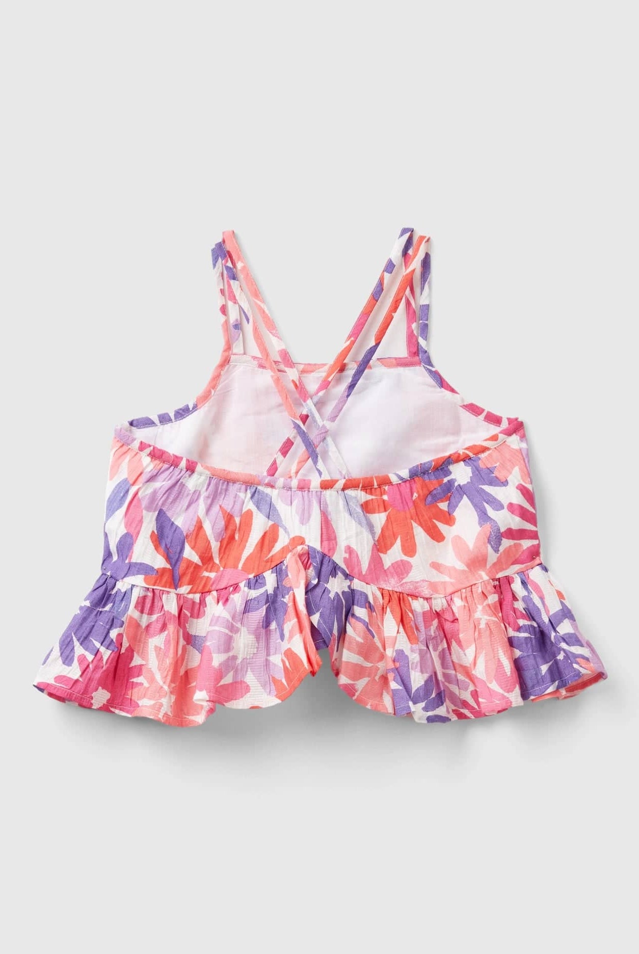 يونايتد كولورز اوف بينيتون بلوزة بناتي بطبعات زهور كاملة مع كشكش وتفاصيل متقاطعة على الظهر