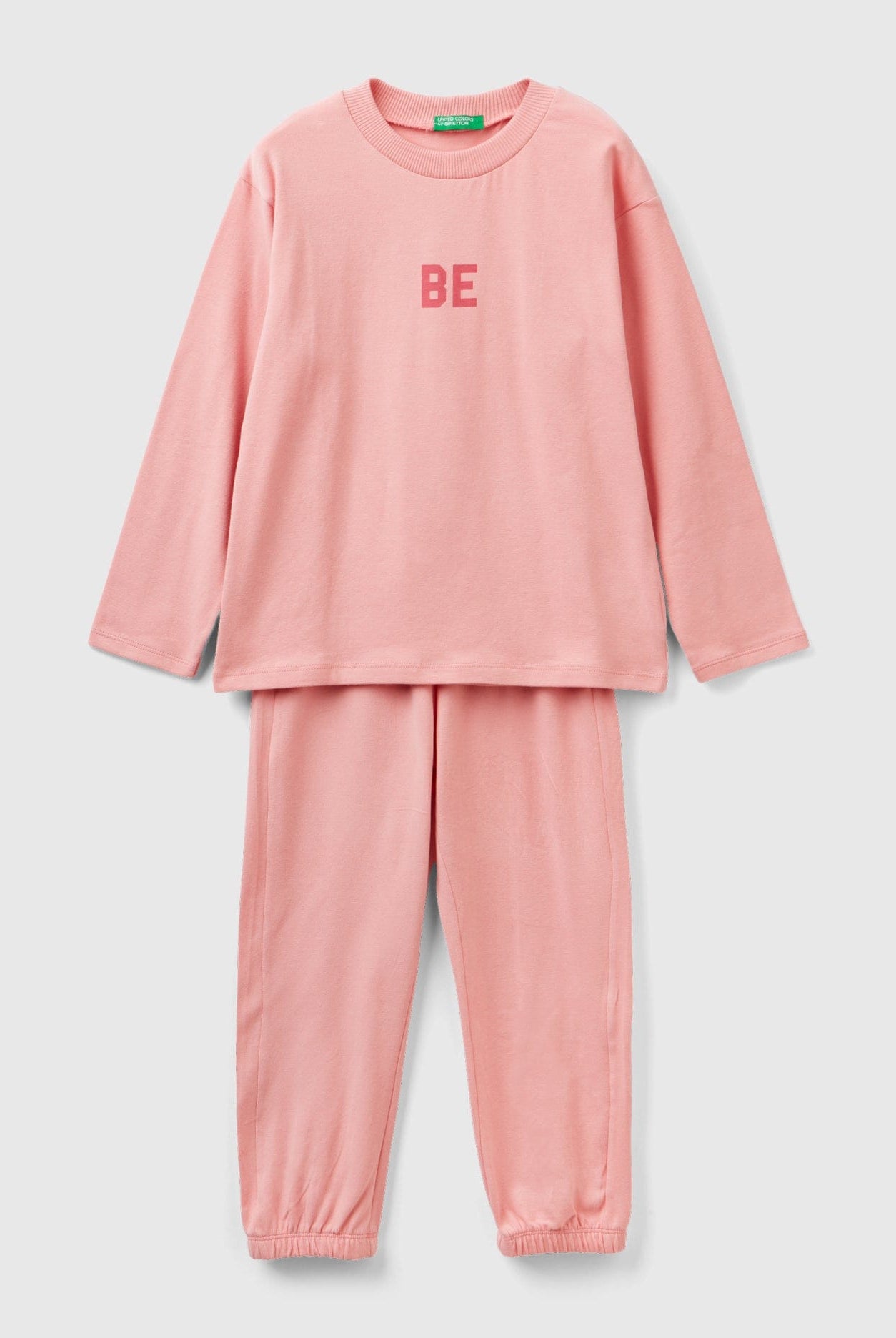 يونايتد كولورز اوف بينيتون بيجاما طويلة اطفالي من الجيرسيه الدافئ مع طباعة شعار عالصدر