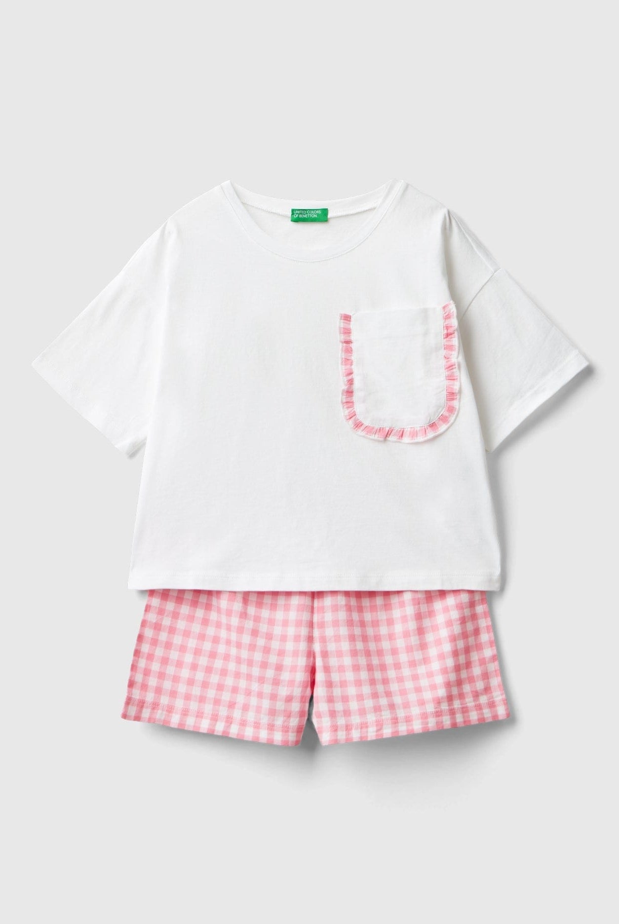 يونايتد كولورز اوف بينيتون طقم بيجامة بناتي أبيض بلوزة وشورت