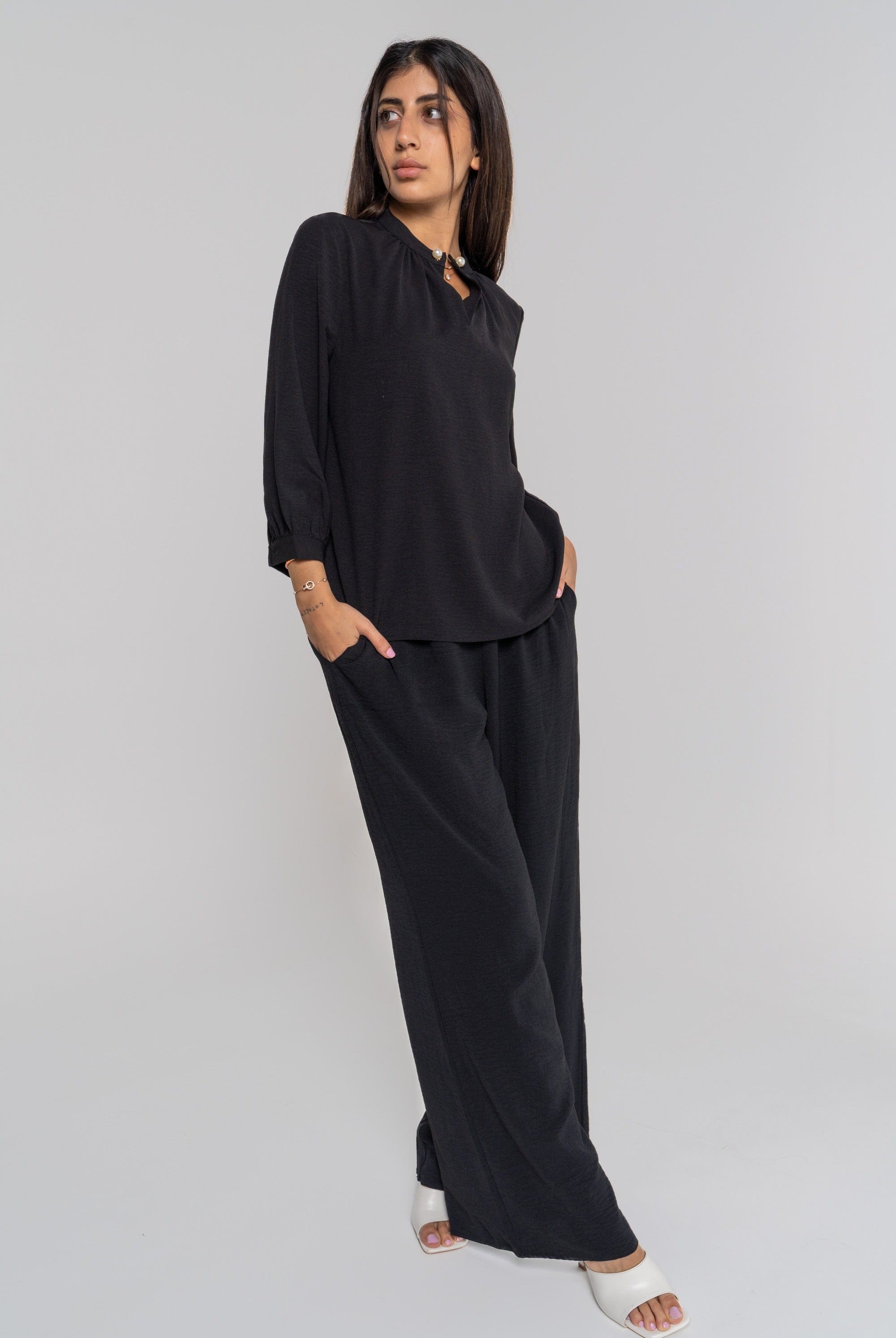 نتشي بنطلون طويل وسيع سادة نسائي