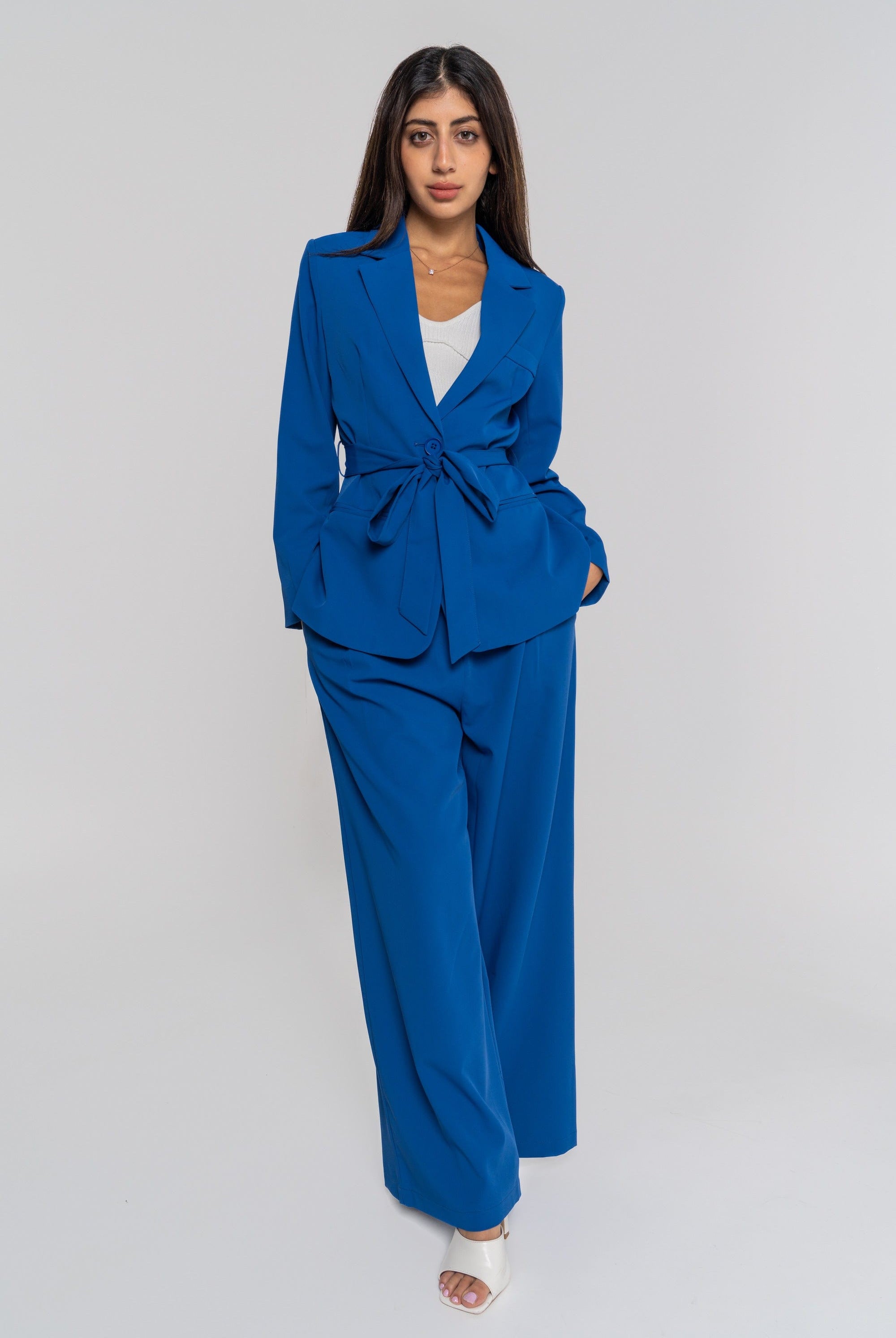 نتشي جاكيت بليزر برباط خصر بأكمام طويلة