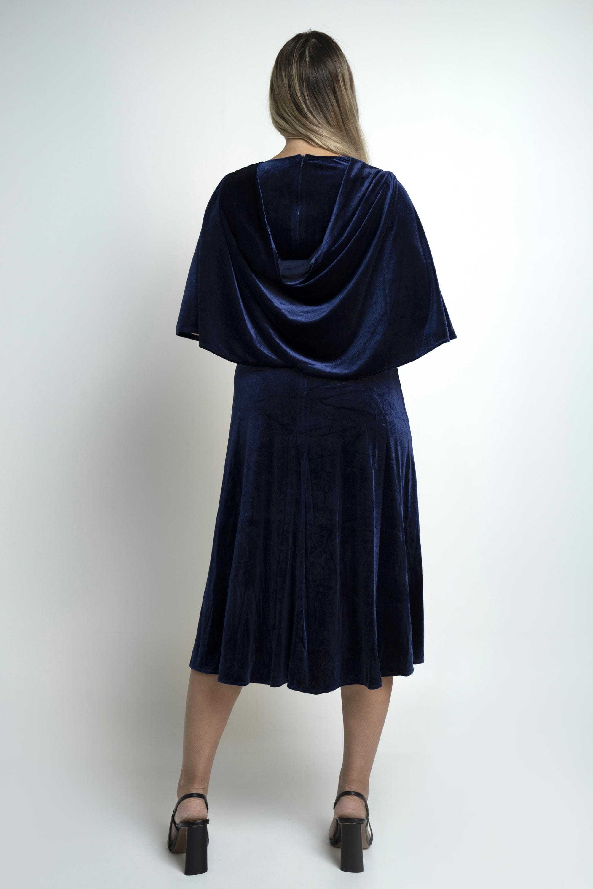 نتشي فستان سادة لف ميدي كم فراشة نسائي أزرق داكن