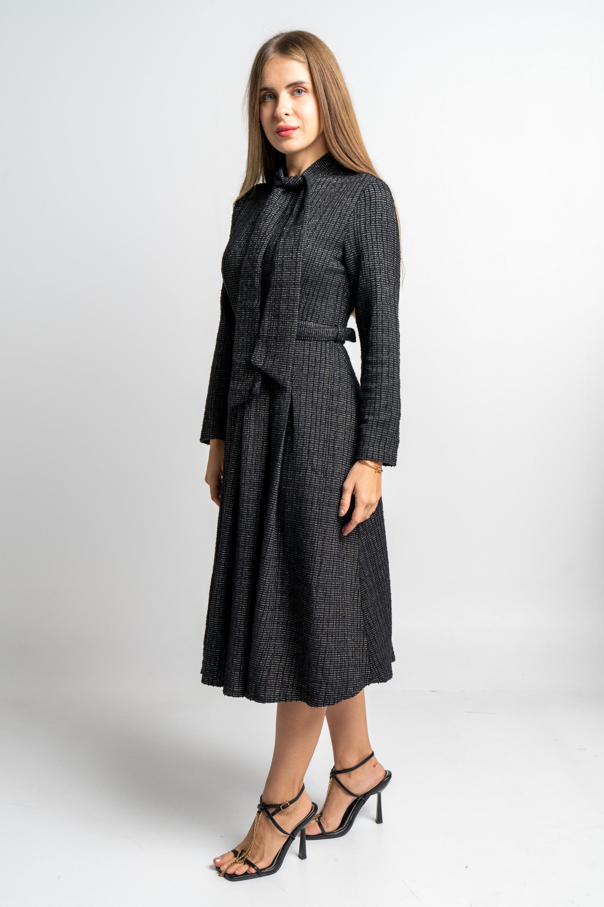 نتشي فستان شتوي مخصر ميدي كم طويل نسائي أسود