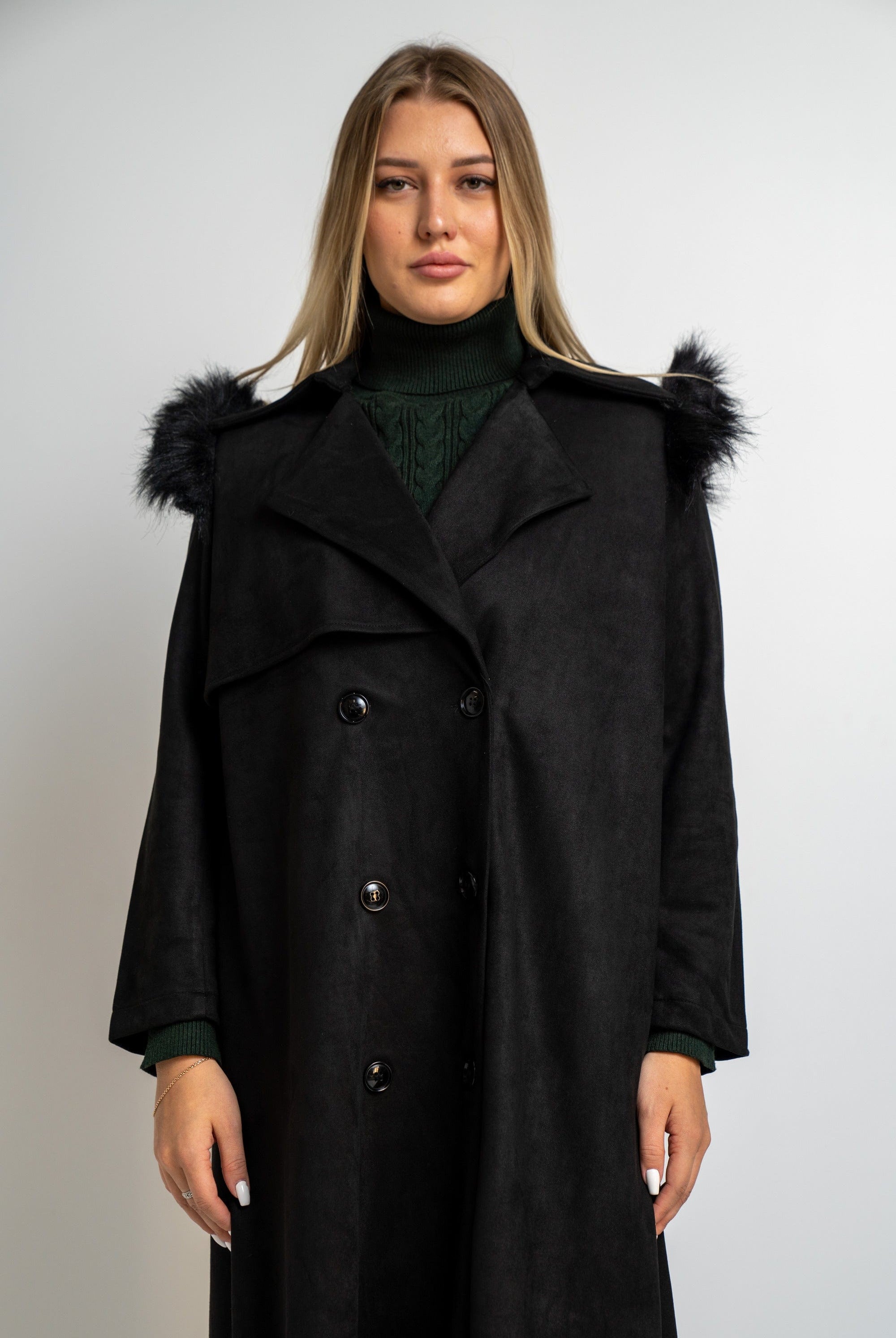 نتشي جاكيت طويل بأزرار أمامية كم طويل نسائي