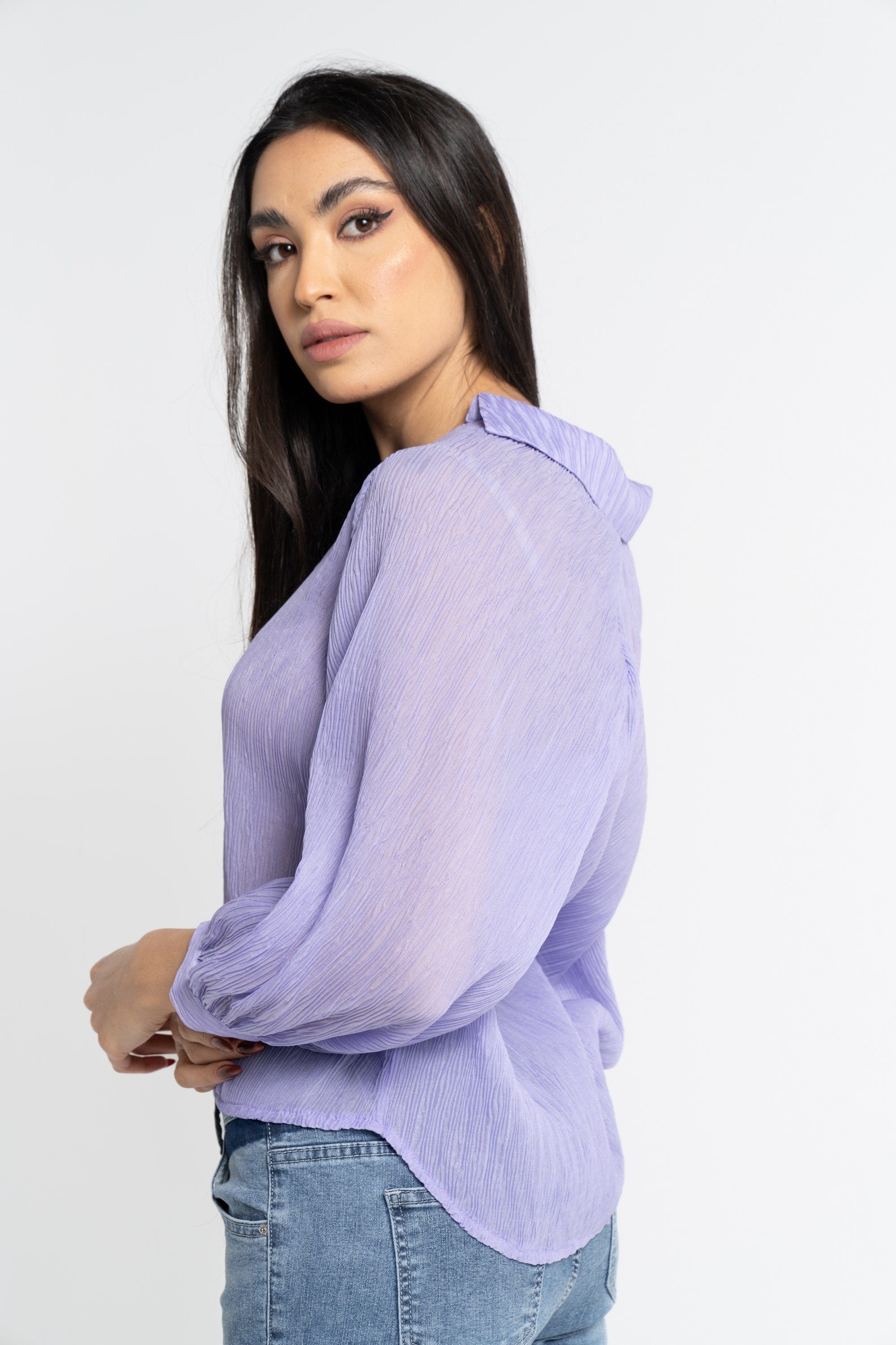 نتشي بلوزة بأكمام 3/4 بف سادة نسائي