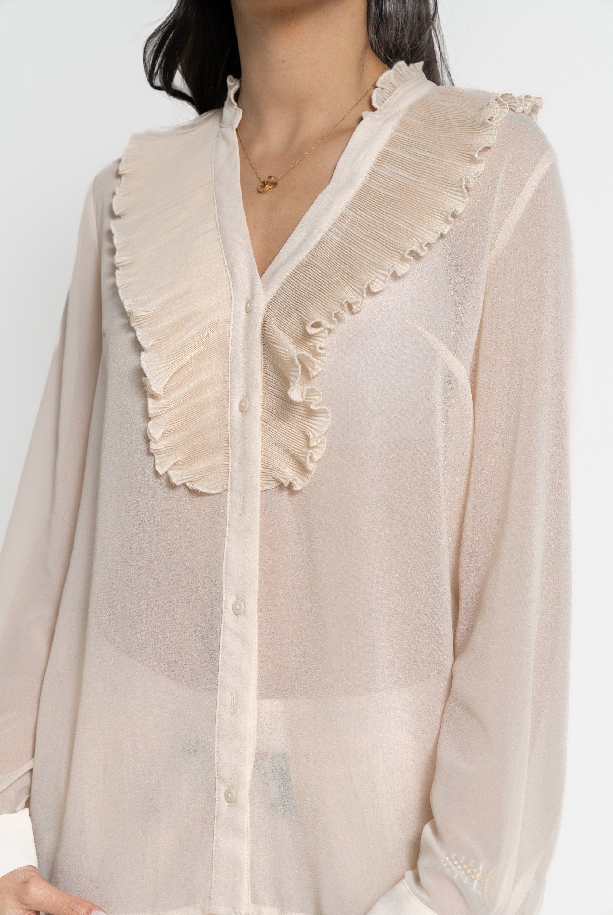 نتشي بلوزة بأكمام طويلة سادة بكشكشة أمامية نسائي