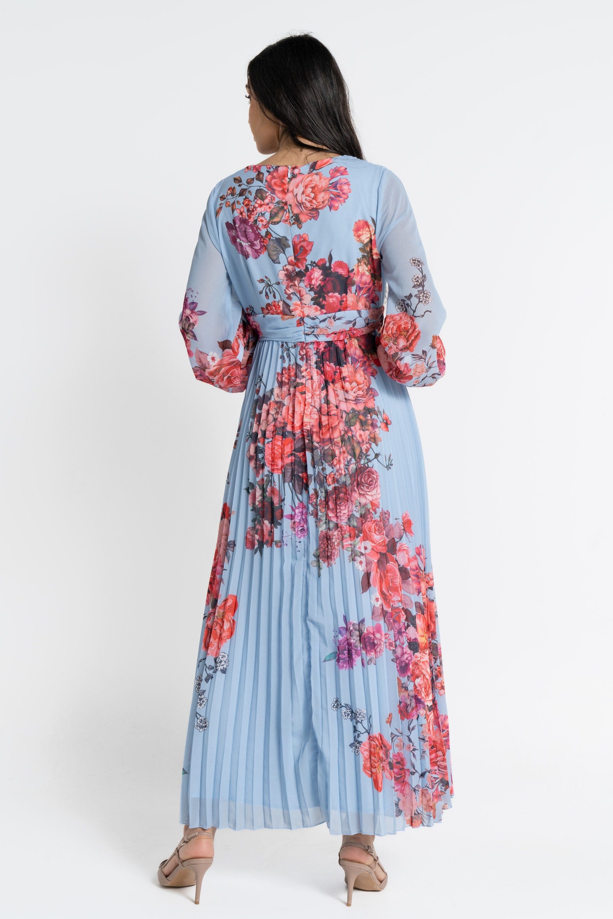 نتشي فستان ماكسي بأكمام طويلة مورد بليسيه نسائي