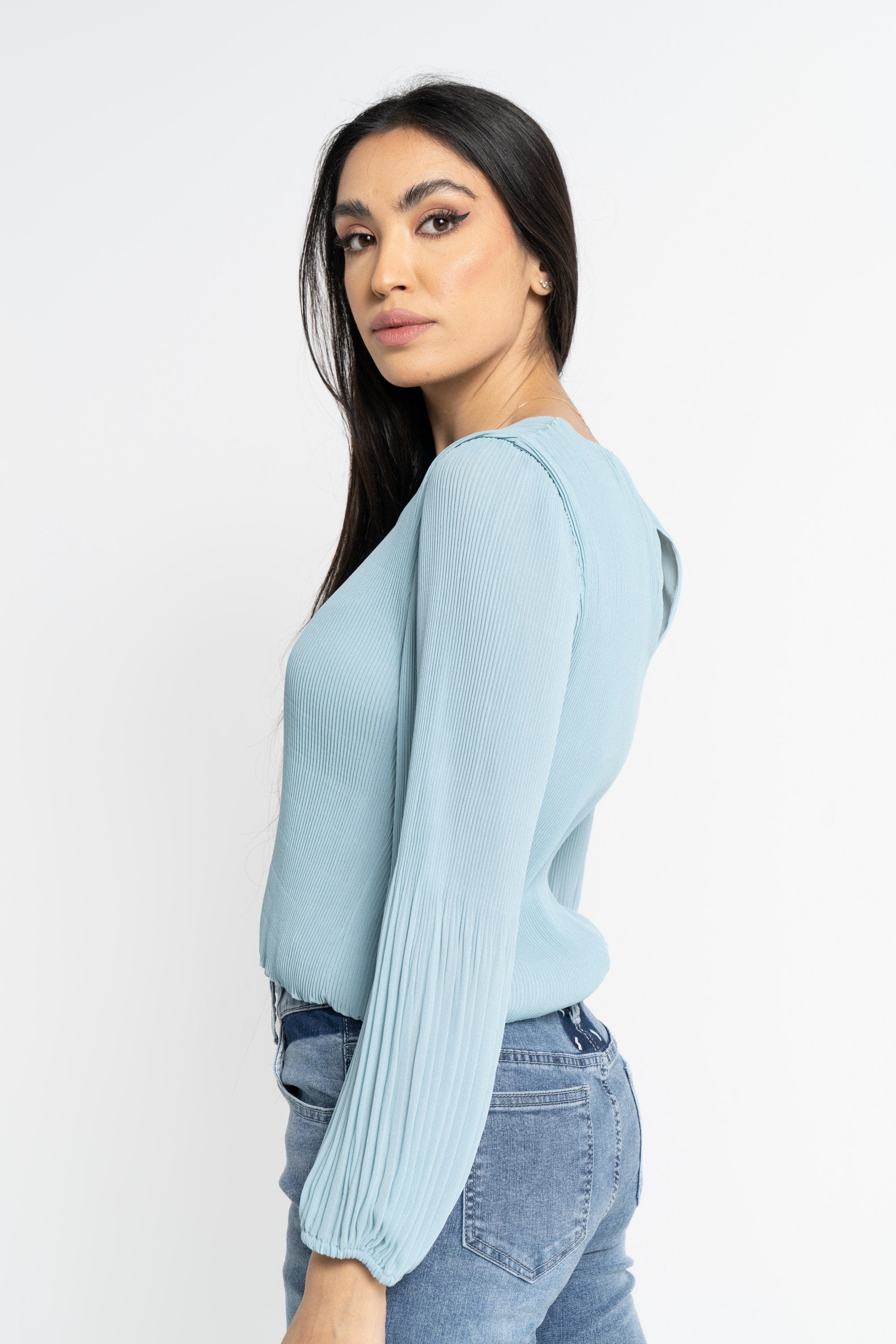 نتشي بلوزة بأكمام طويلة نسائية بليسية رفيع